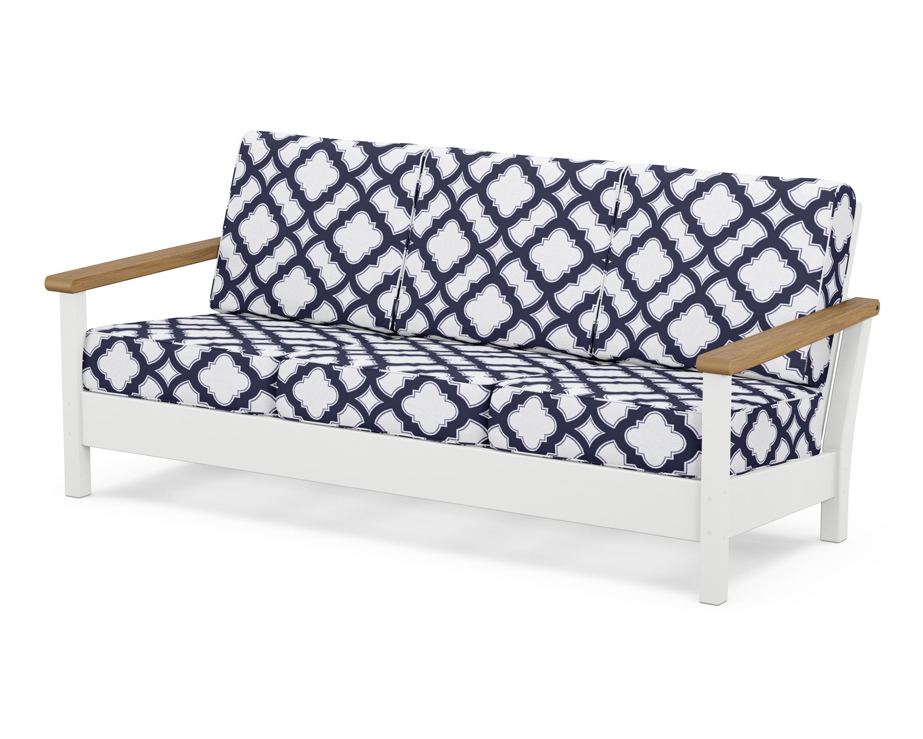 POLYWOOD® Harbour Deep Seating Sofa in White / Natural / Trellis Navy