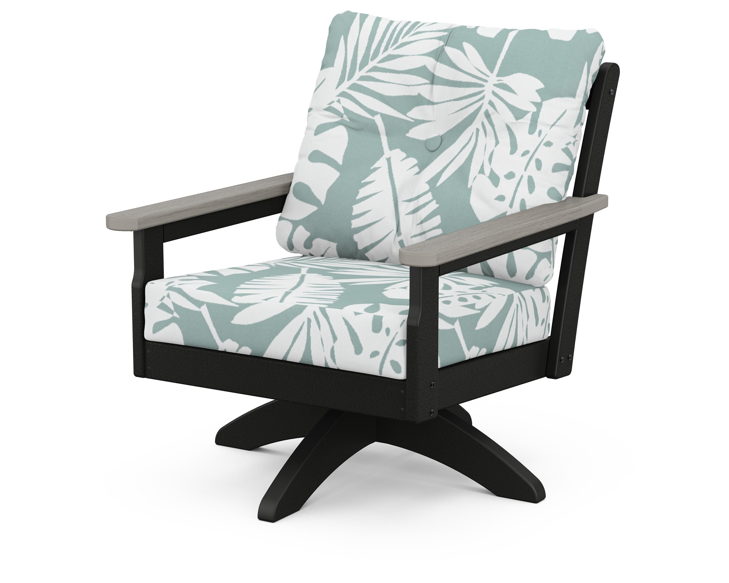POLYWOOD® Vineyard Deep Seating Swivel Chair in Black / Driftwood / Leaf Glacier Spa