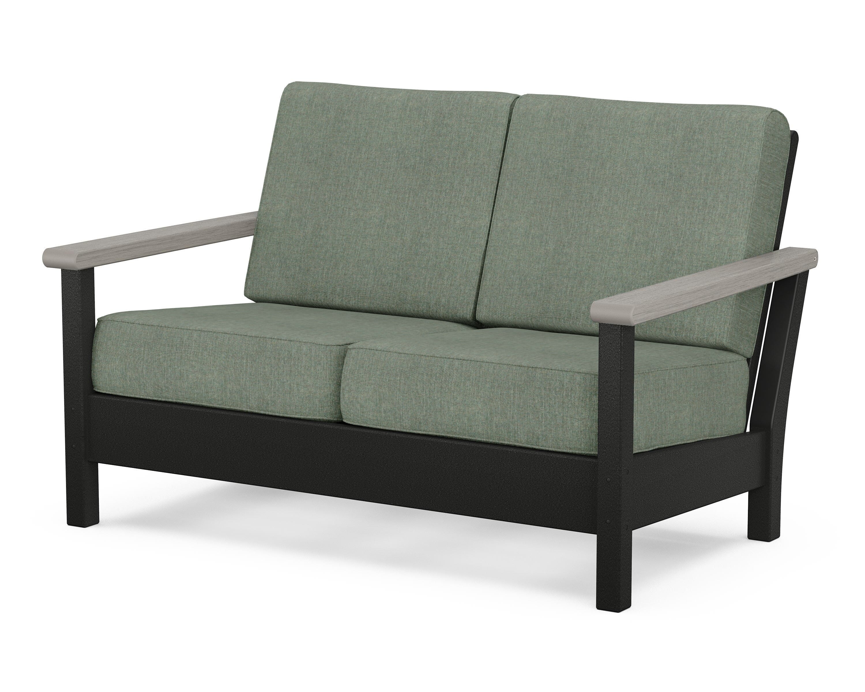 POLYWOOD® Harbour Deep Seating Loveseat in Black / Driftwood / Cast Sage