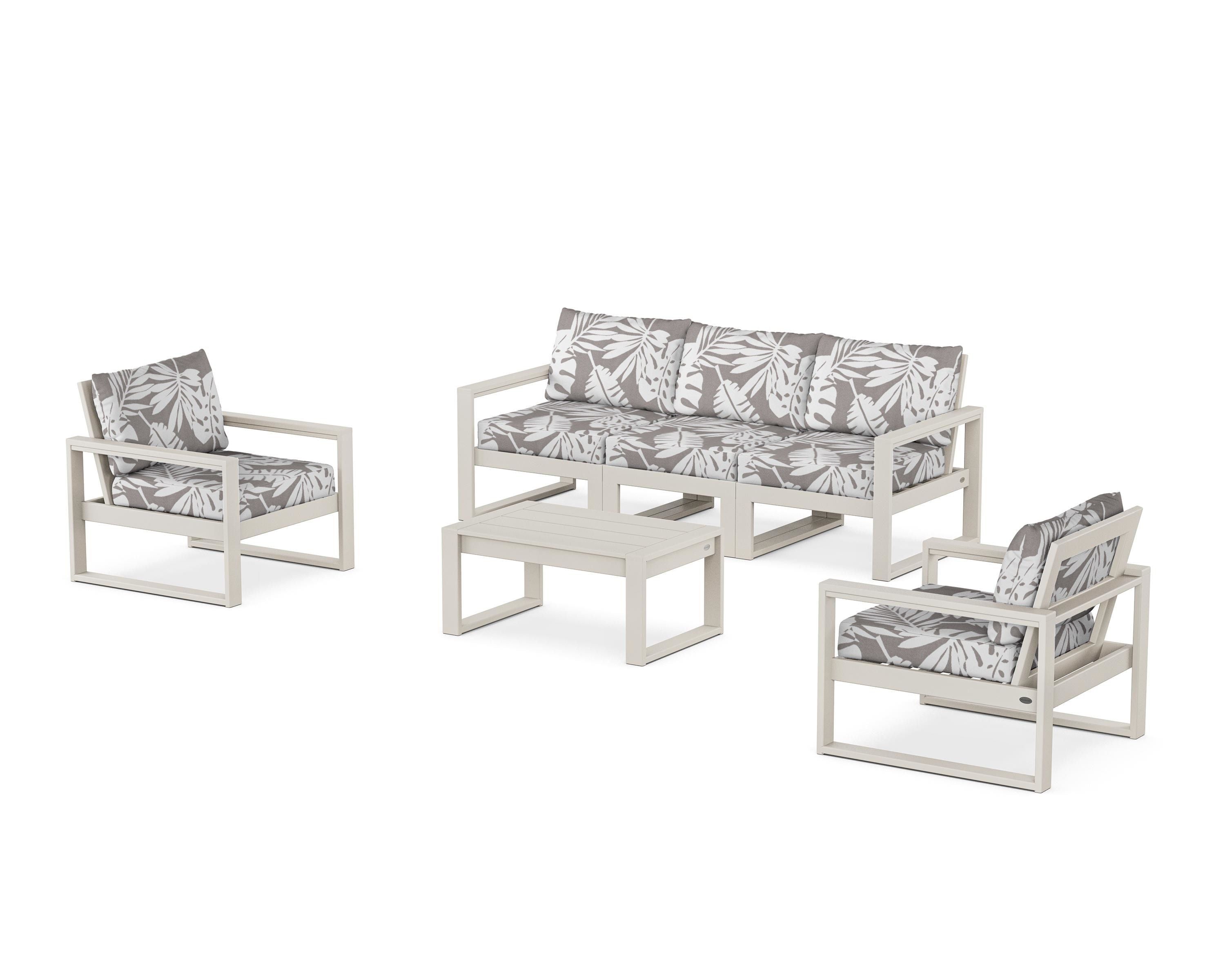 POLYWOOD® EDGE Sectional 4-Piece Deep Seating Set with Sofa in Sand / Leaf Grey Mist