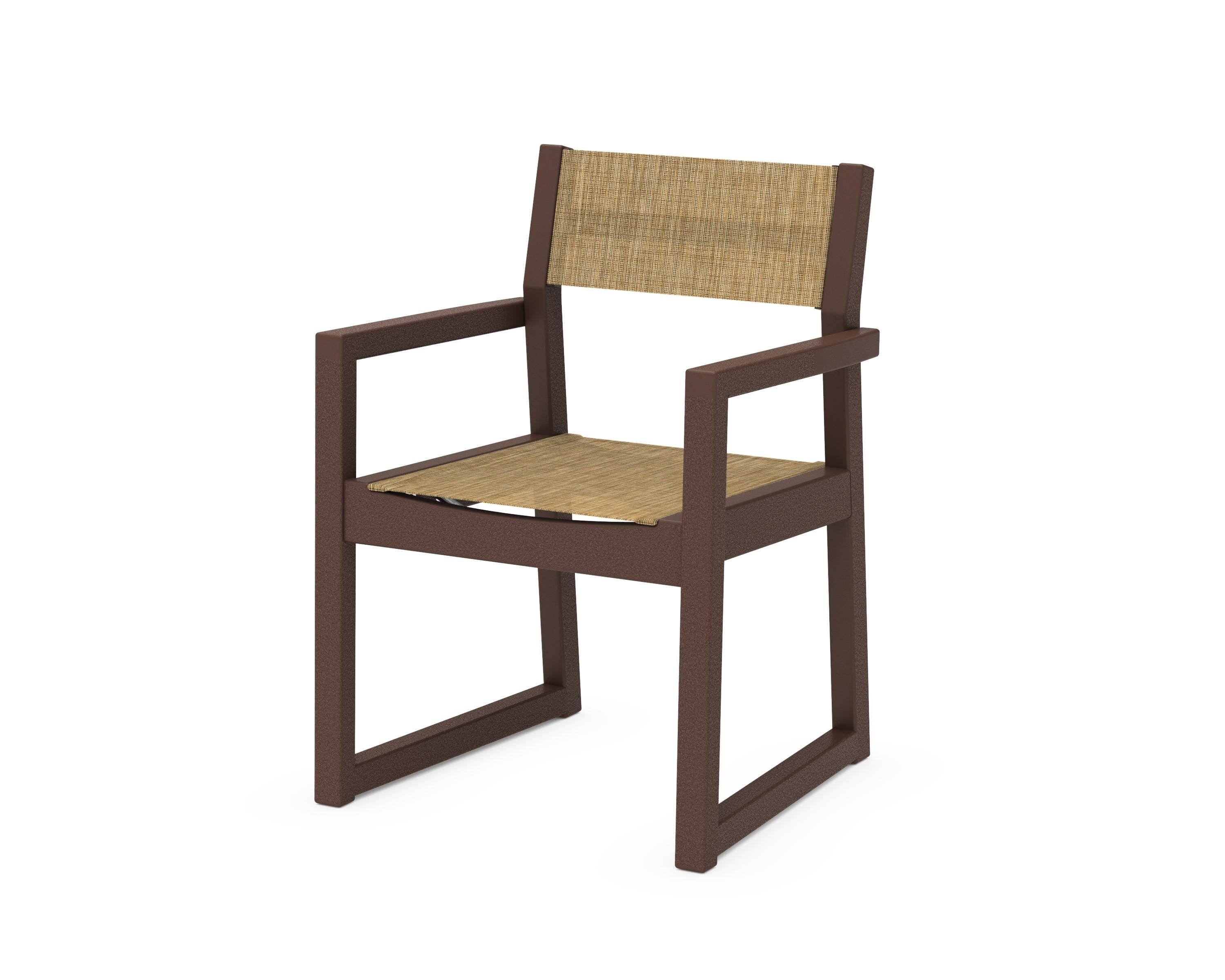 POLYWOOD® EDGE Sling Dining Arm Chair in Mahogany / Burlap Sling