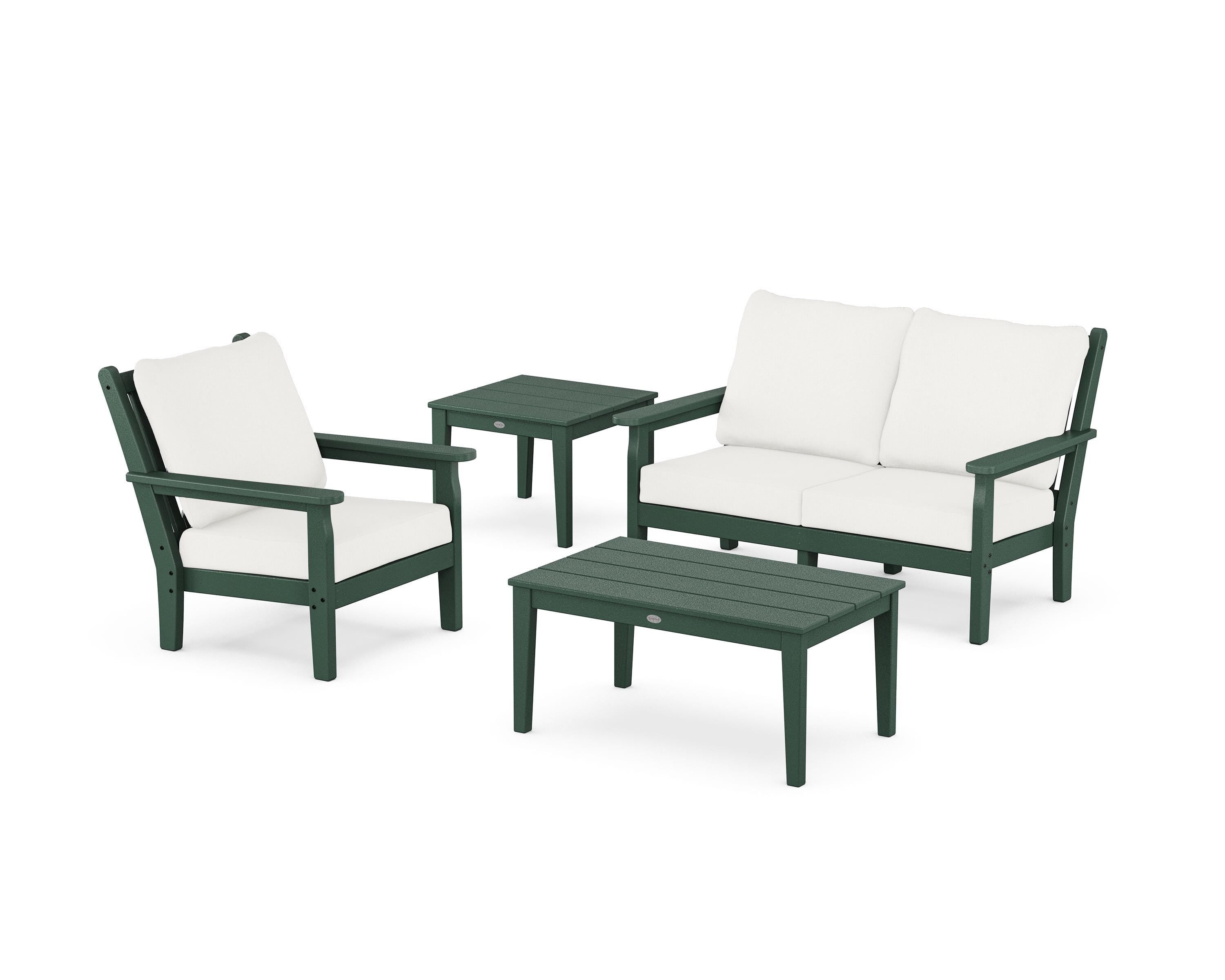POLYWOOD® Chippendale 4-Piece Deep Seating Set in Green / Natural Linen