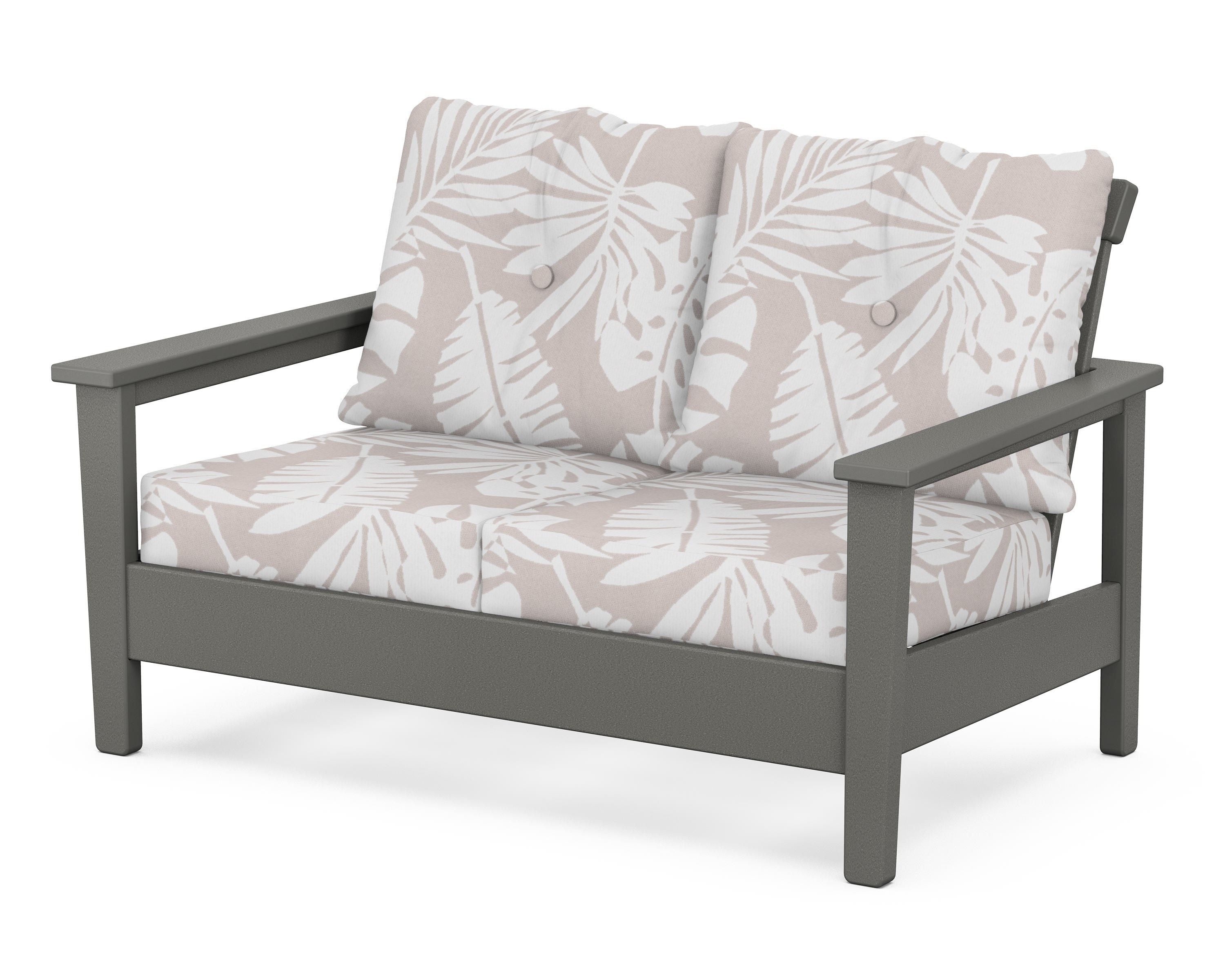 POLYWOOD® Prescott Deep Seating Loveseat in Slate Grey / Leaf Dune Burlap