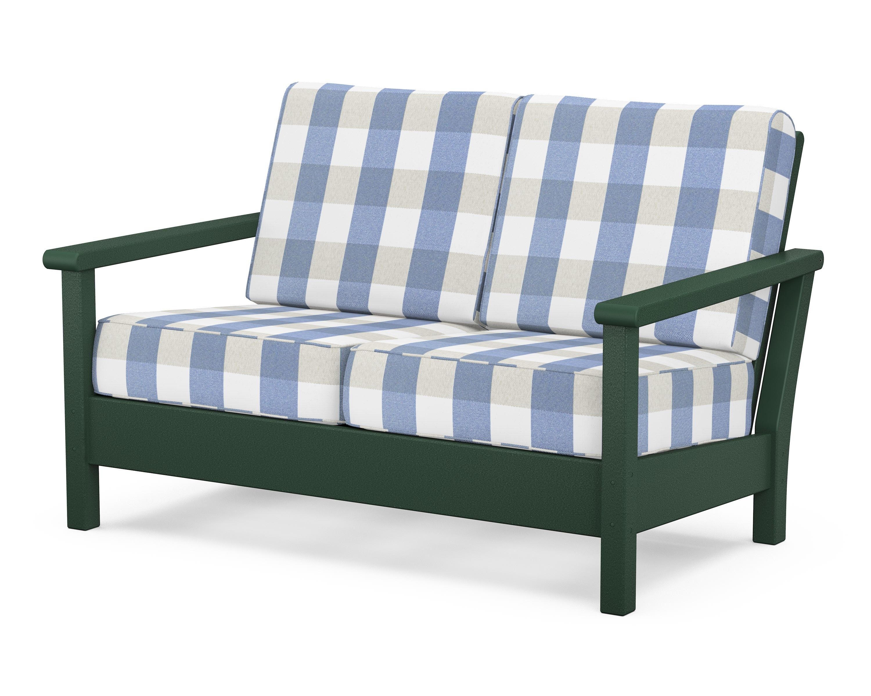 POLYWOOD® Harbour Deep Seating Loveseat in Green / Buffalo Plaid Sky Blue