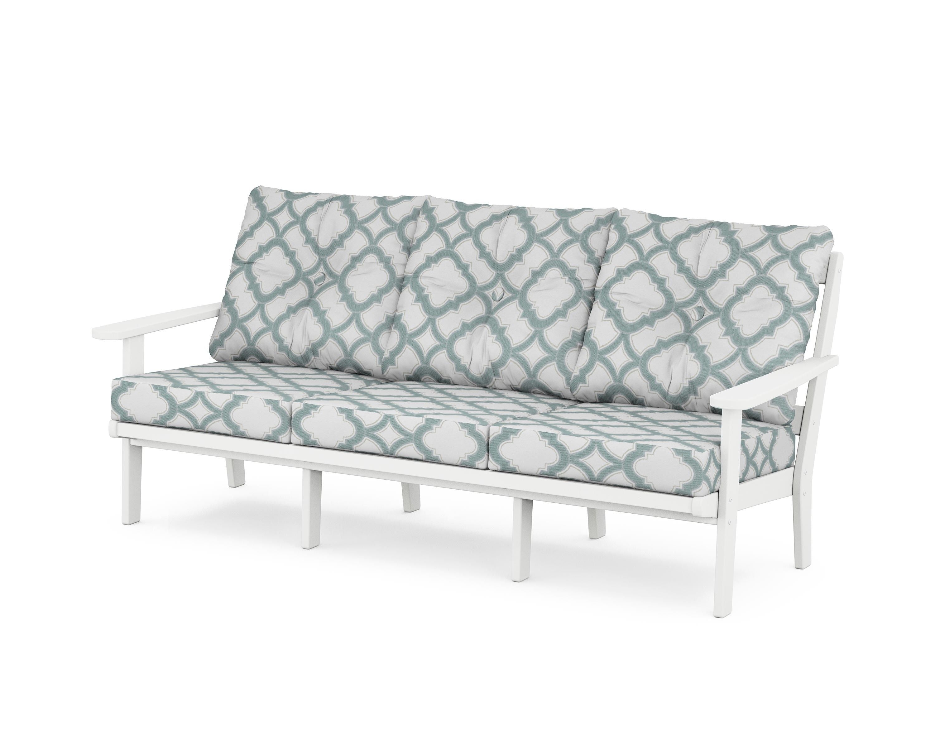 POLYWOOD® Mission Deep Seating Sofa in White / Trellis Glacier Spa