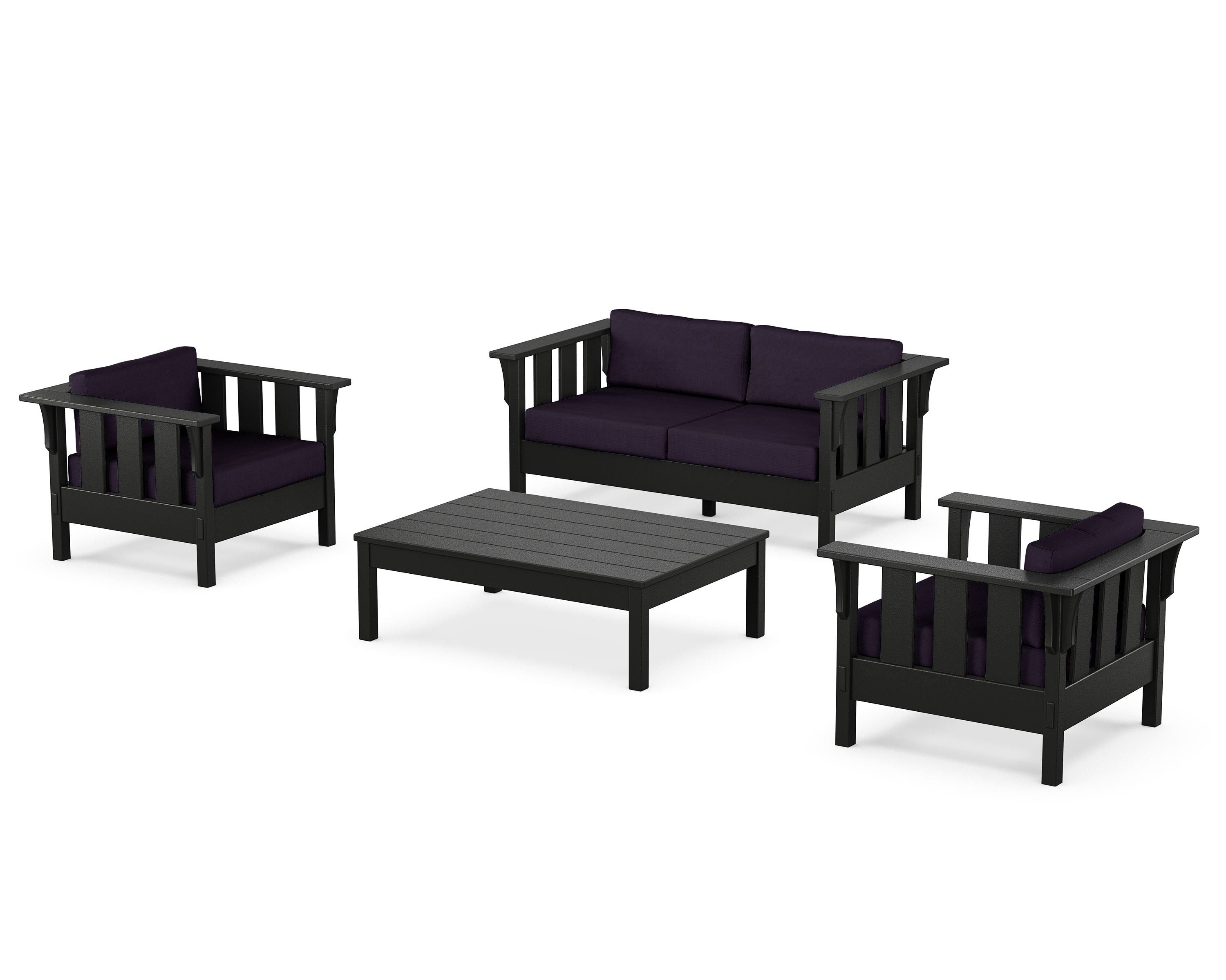 Martha Stewart by POLYWOOD® Acadia 4-Piece Deep Seating Set with Loveseat in Black / Navy Linen