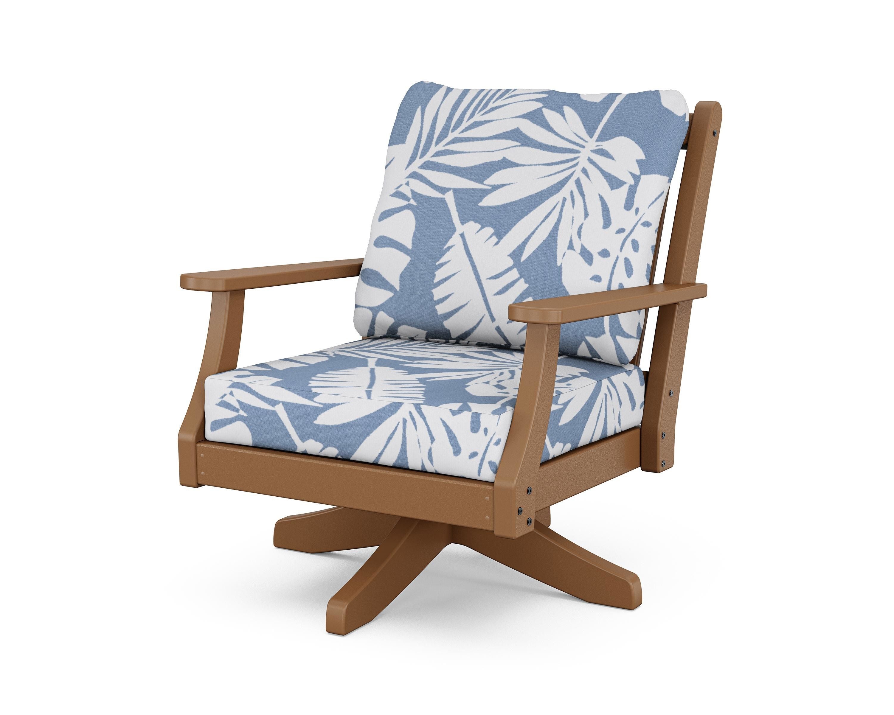 Country Living Wovendale Deep Seating Swivel Chair in Teak / Leaf Sky Blue