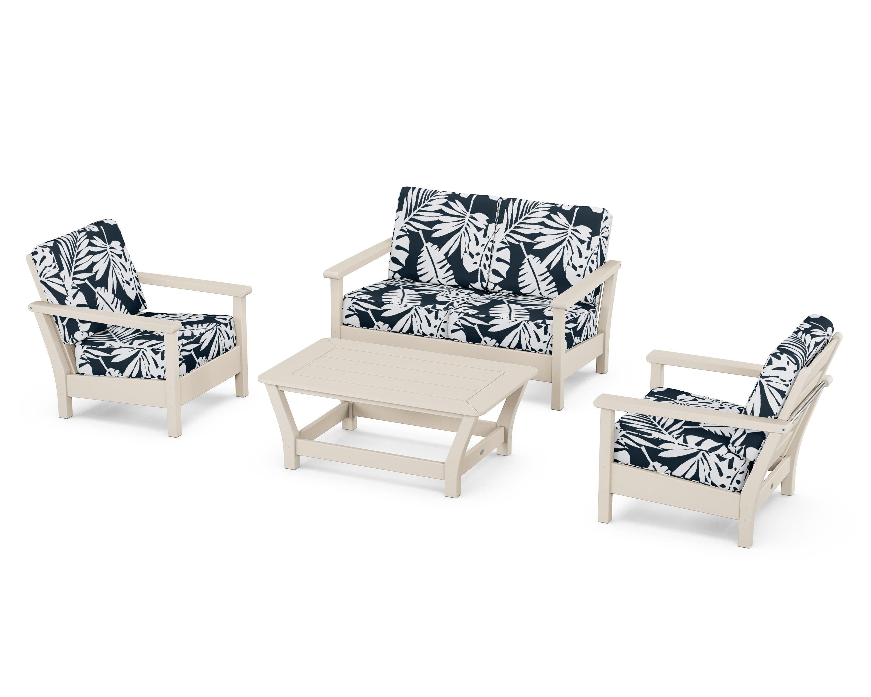 POLYWOOD® Harbour 4-Piece Deep Seating Set in Sand / Leaf Marine Indigo