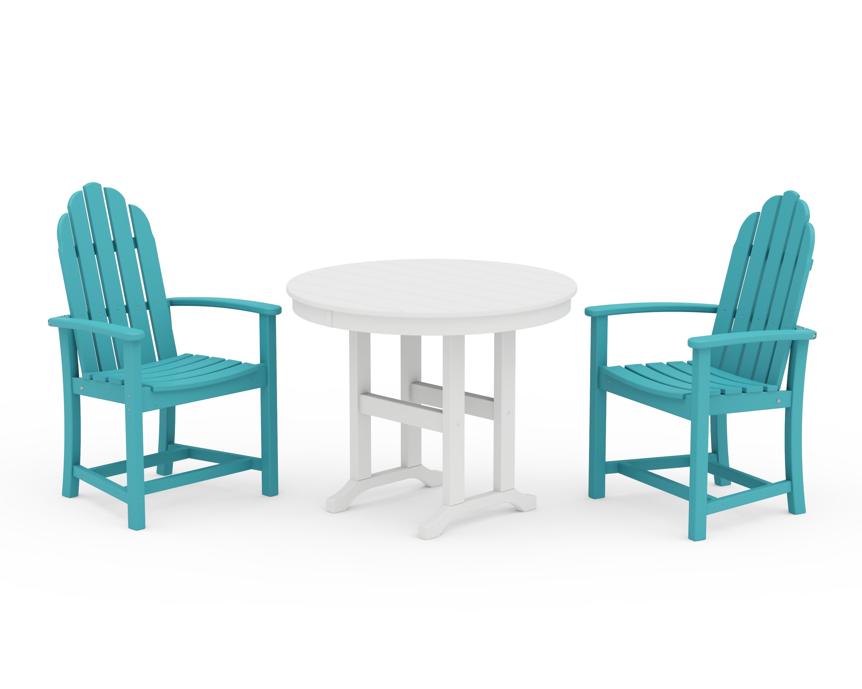 POLYWOOD® Classic Adirondack 3-Piece Round Dining Set in Aruba / White