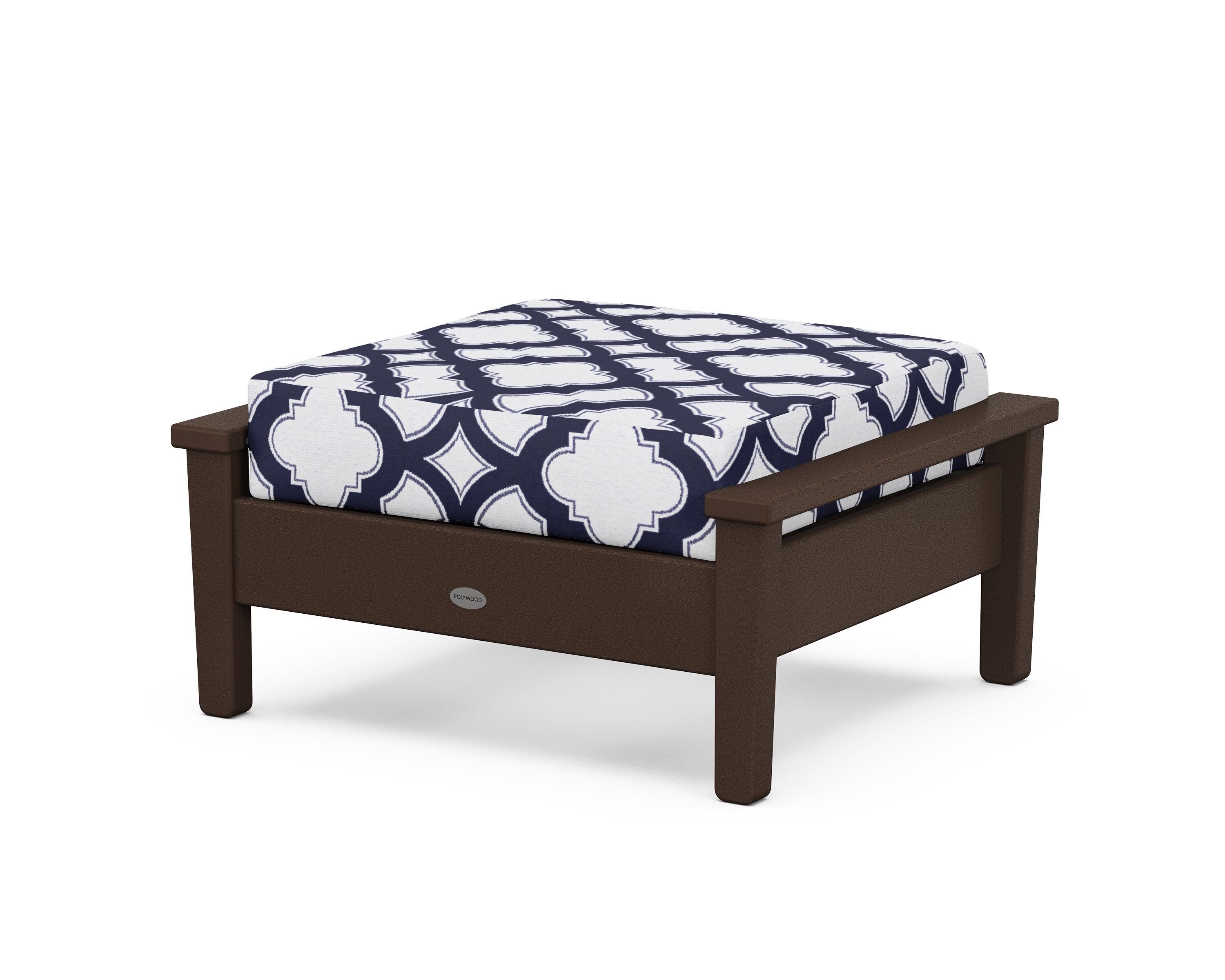 POLYWOOD® Prescott Deep Seating Ottoman in Mahogany / Trellis Navy