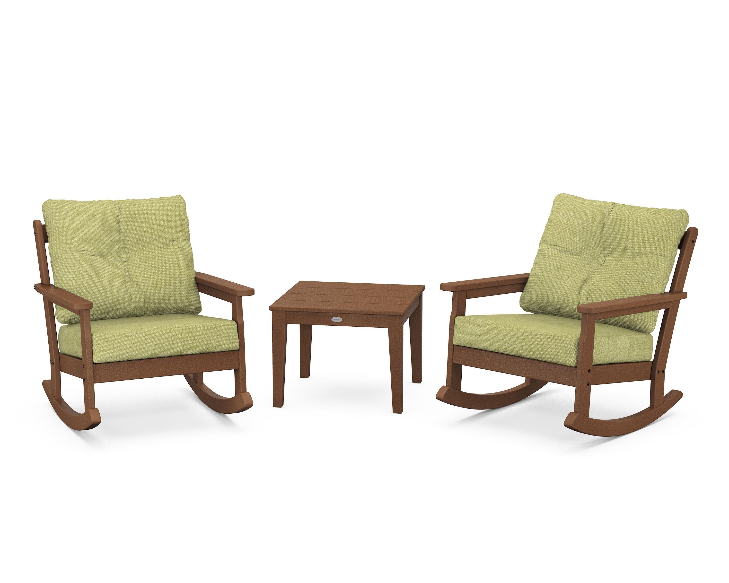 POLYWOOD® Vineyard 3-Piece Deep Seating Rocker Set in Teak / Chartreuse Boucle