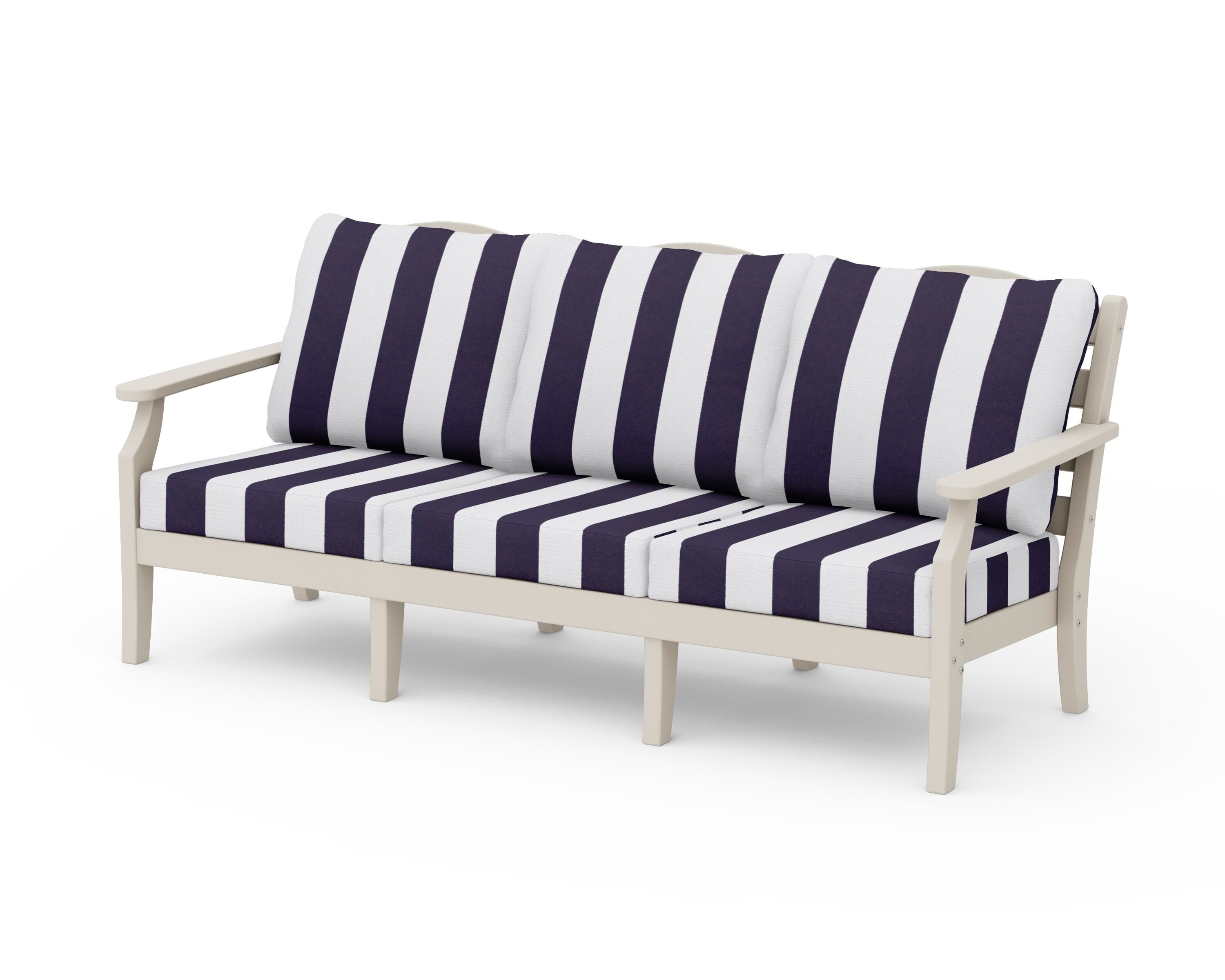 Draper James™ by POLYWOOD® Savannah Deep Seating Sofa in Sand / Cabana Stripe Navy