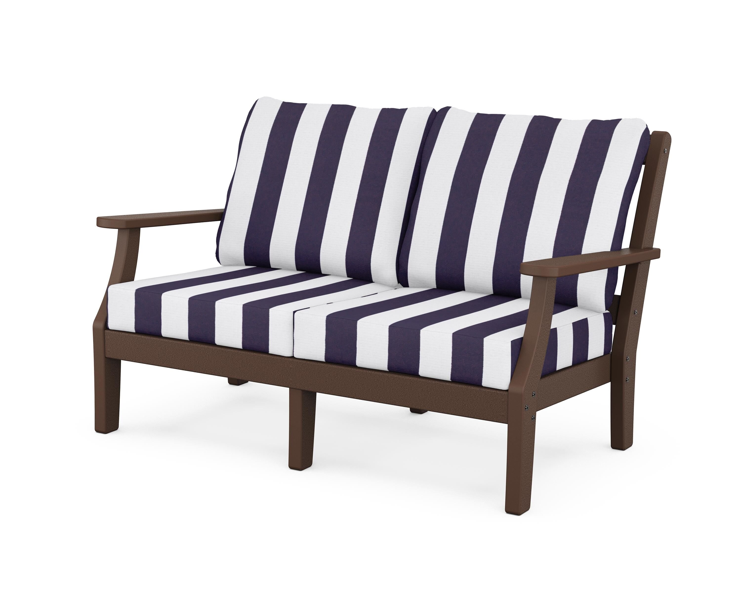 Martha Stewart by POLYWOOD® Chinoiserie Deep Seating Loveseat in Mahogany / Cabana Stripe Navy