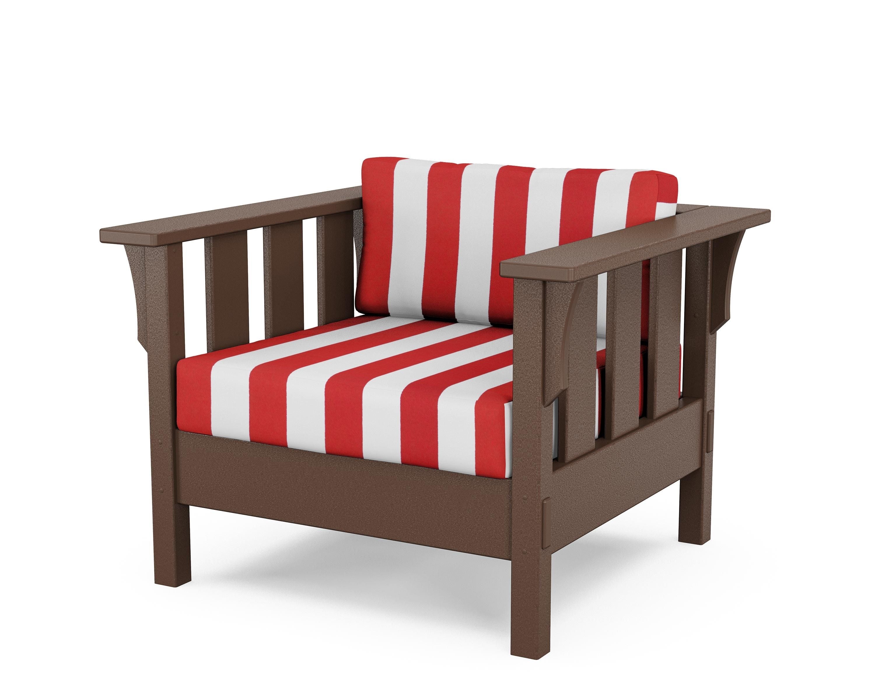 Martha Stewart by POLYWOOD® Acadia Deep Seating Chair in Mahogany / Cabana Stripe Crimson