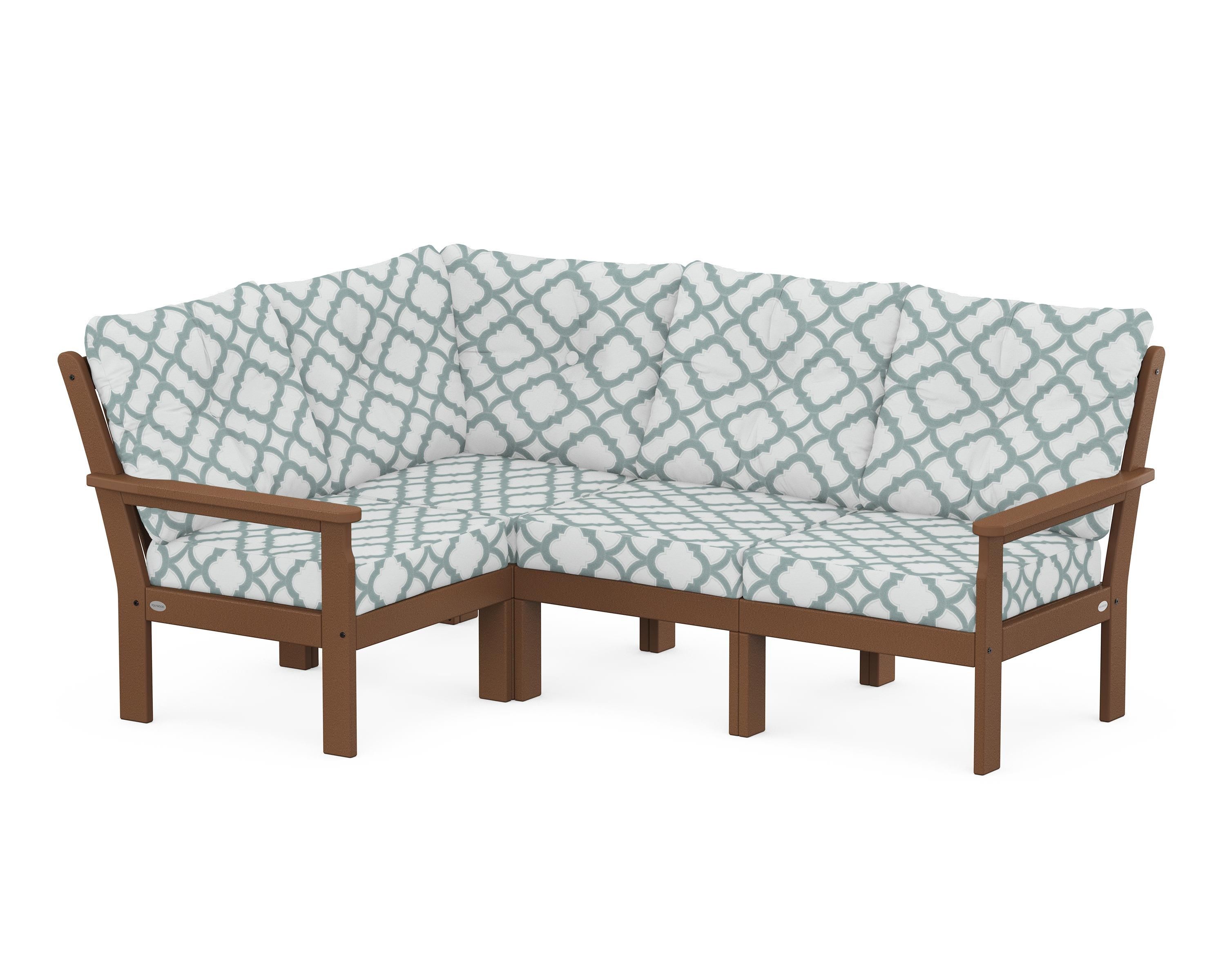 POLYWOOD® Vineyard 4-Piece Sectional in Teak / Trellis Glacier Spa
