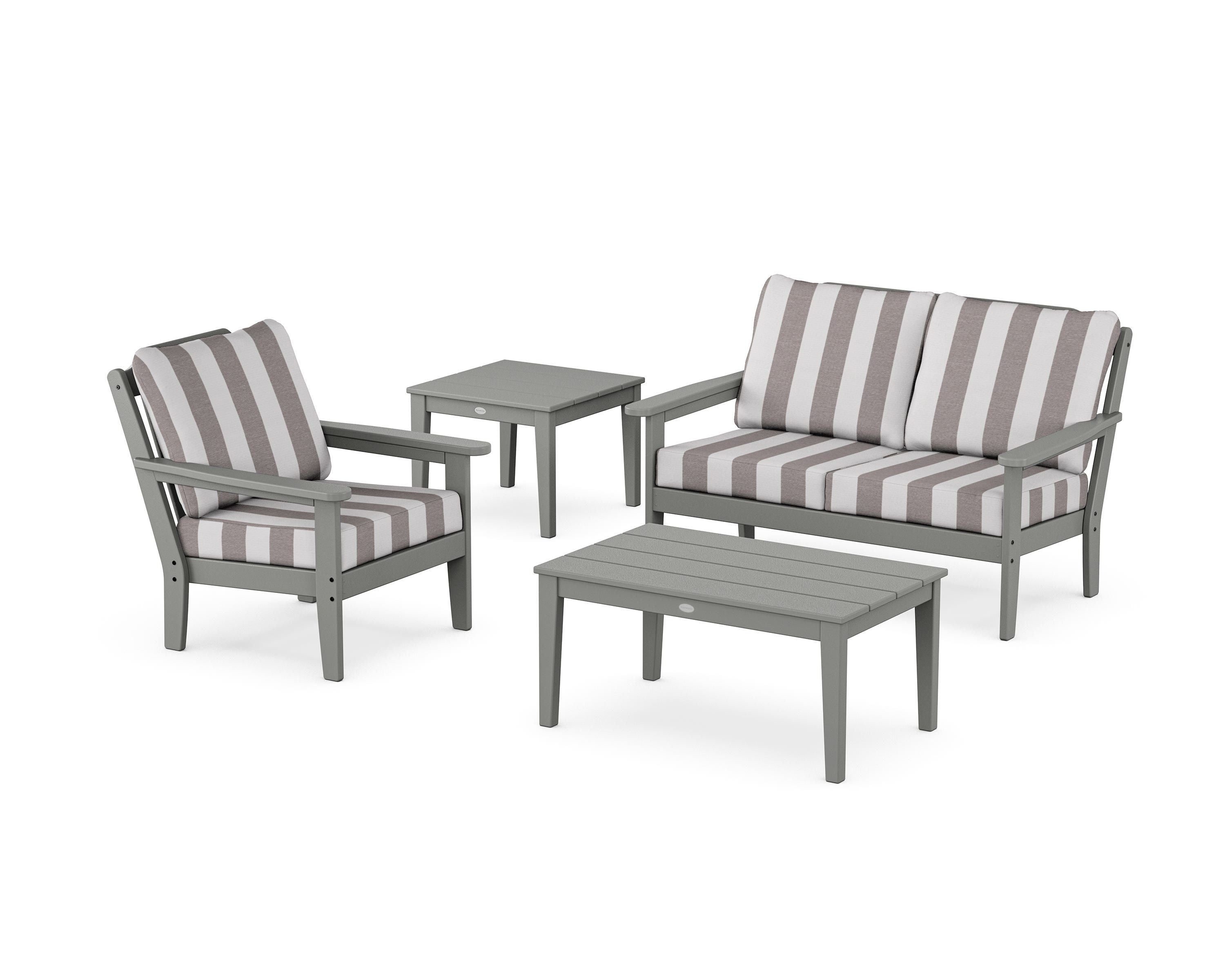 Country Living Wovendale 4-Piece Deep Seating Set in Slate Grey / Cabana Stripe Grey Mist