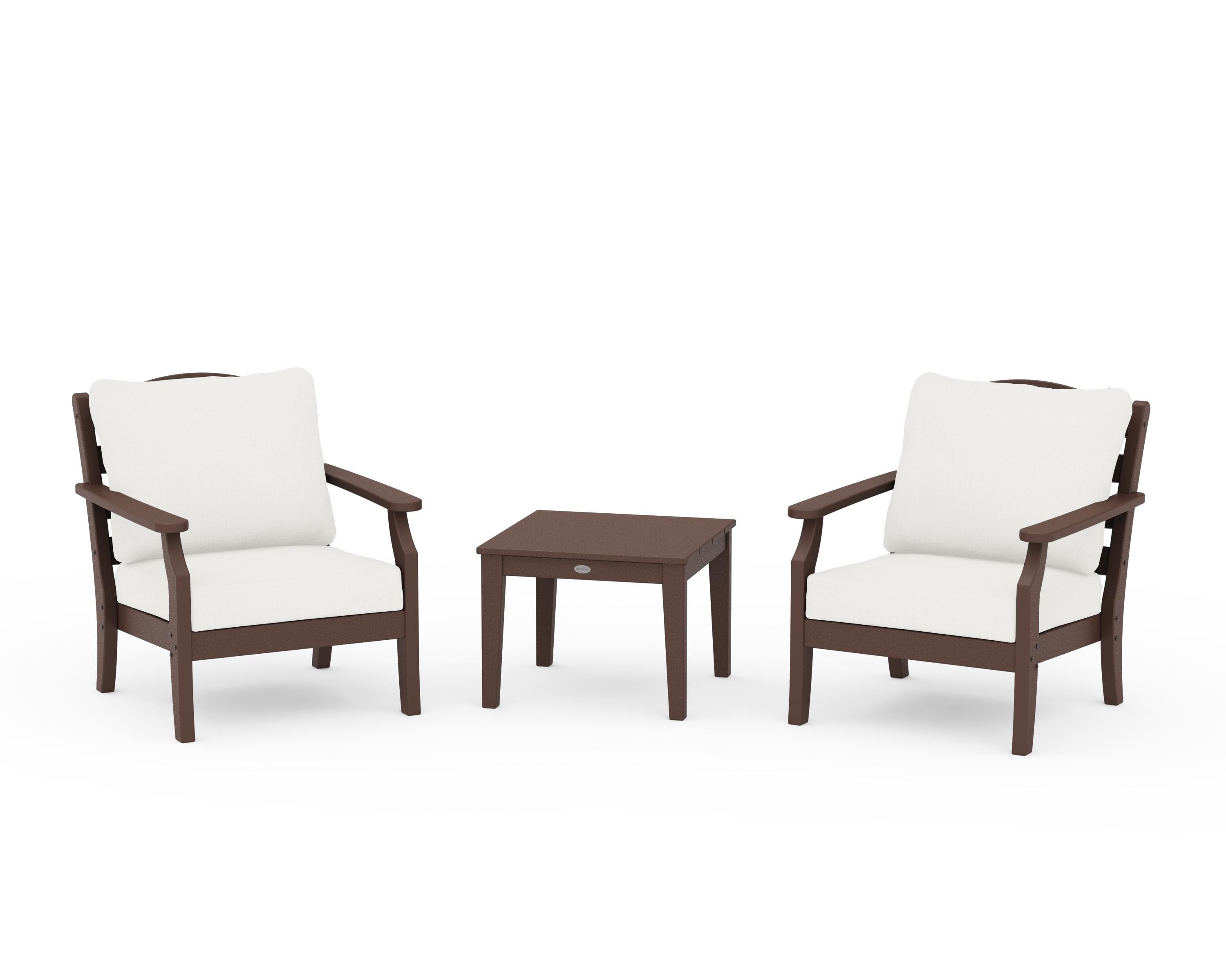 Draper James™ by POLYWOOD® Savannah 3-Piece Deep Seating Set in Mahogany / Natural Linen