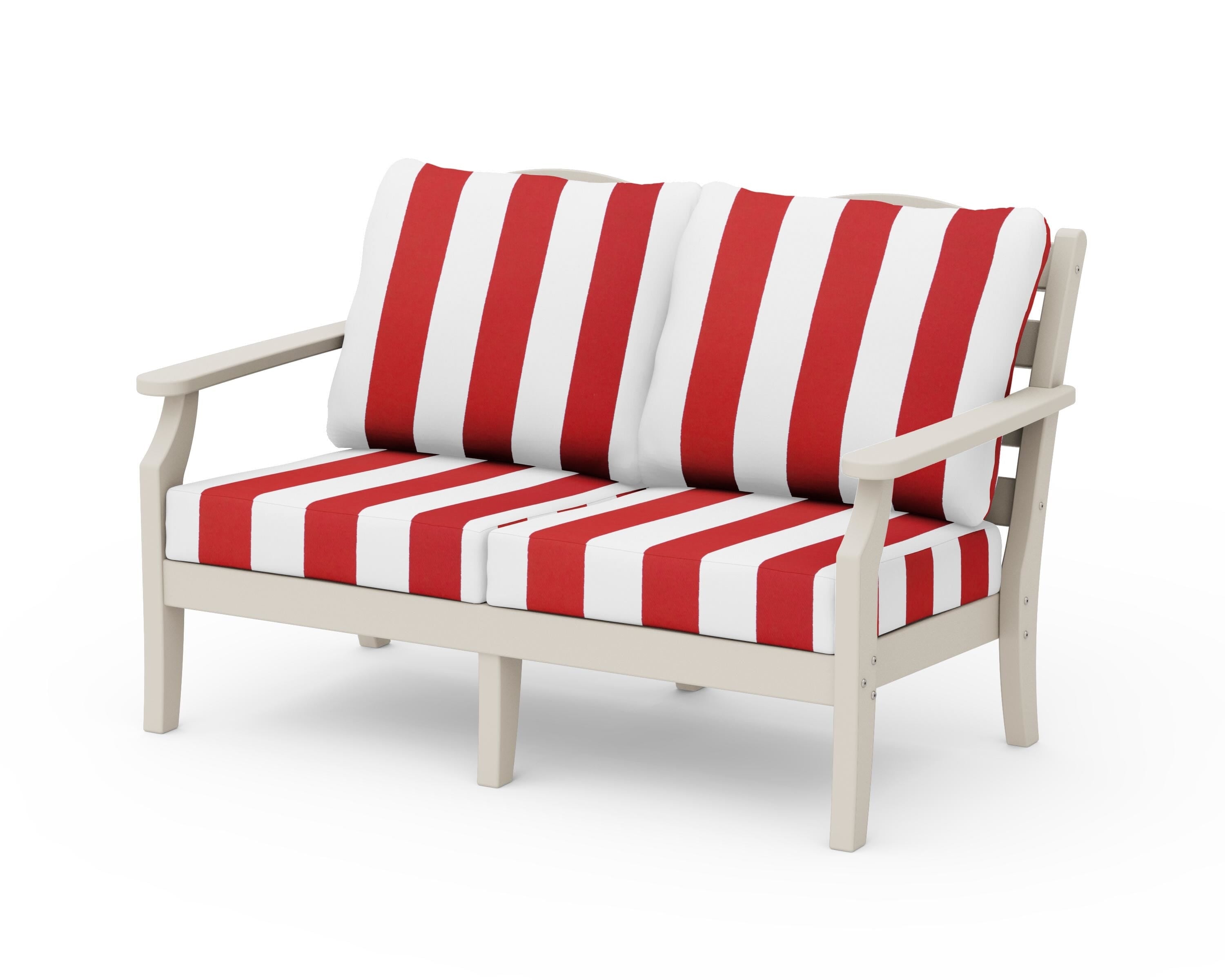 Draper James™ by POLYWOOD® Savannah Deep Seating Loveseat in Sand / Cabana Stripe Crimson