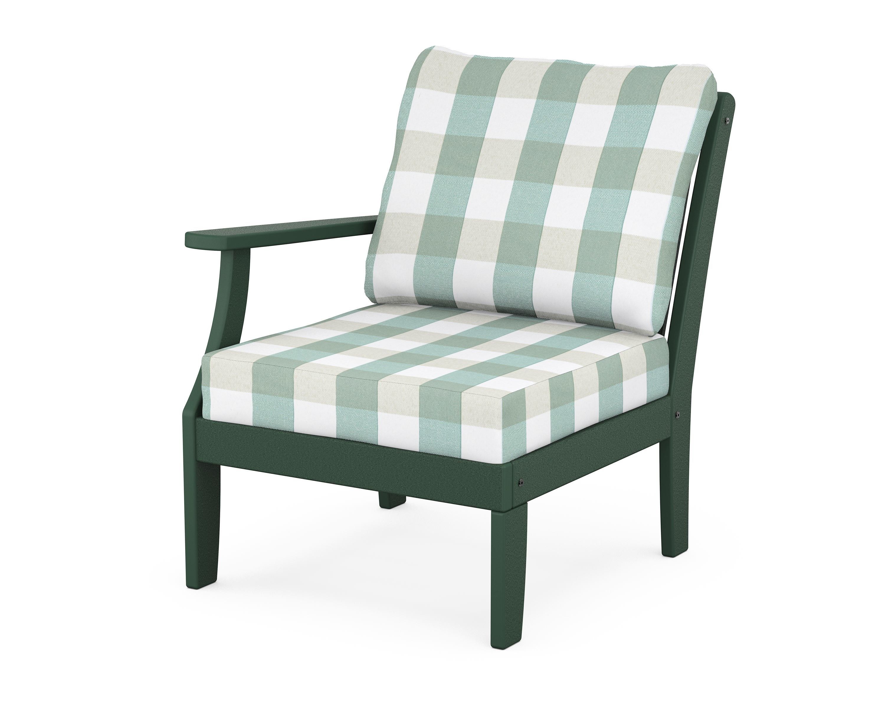POLYWOOD® Braxton Modular Left Arm Chair in Green / Buffalo Plaid Glacier Spa