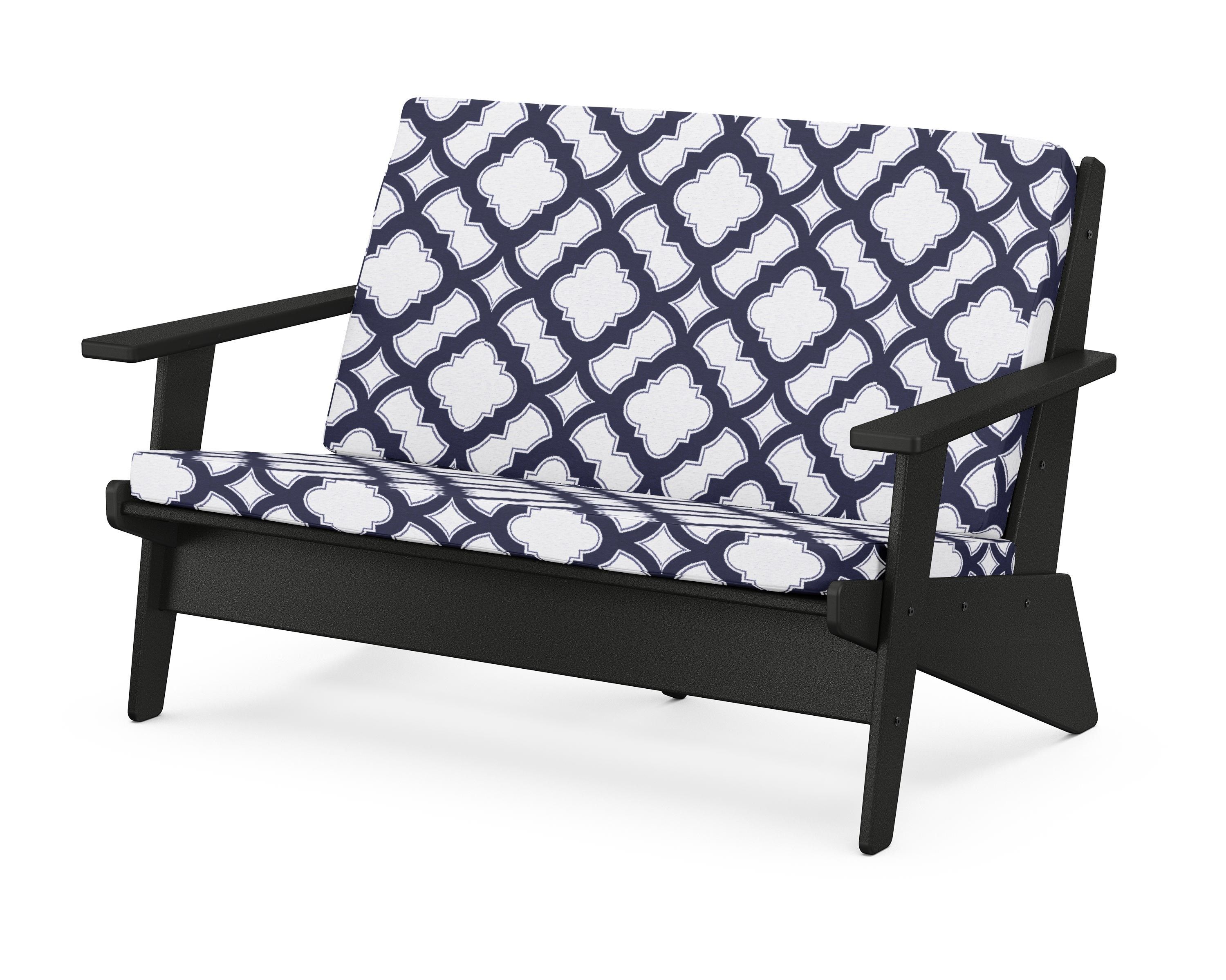 POLYWOOD® Riviera Modern Lounge Loveseat in Black / Trellis Navy