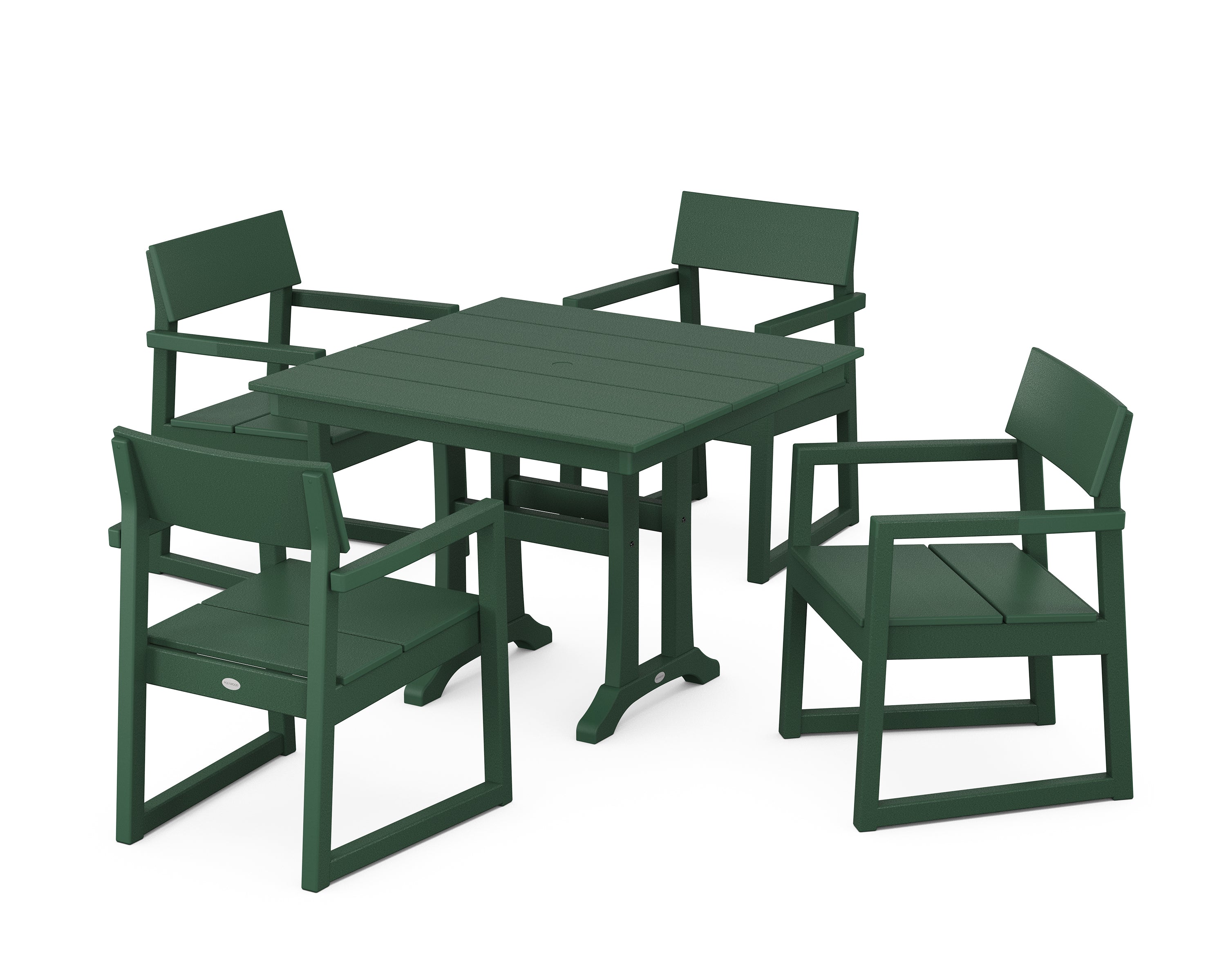 POLYWOOD® EDGE 5-Piece Farmhouse Dining Set With Trestle Legs in Green