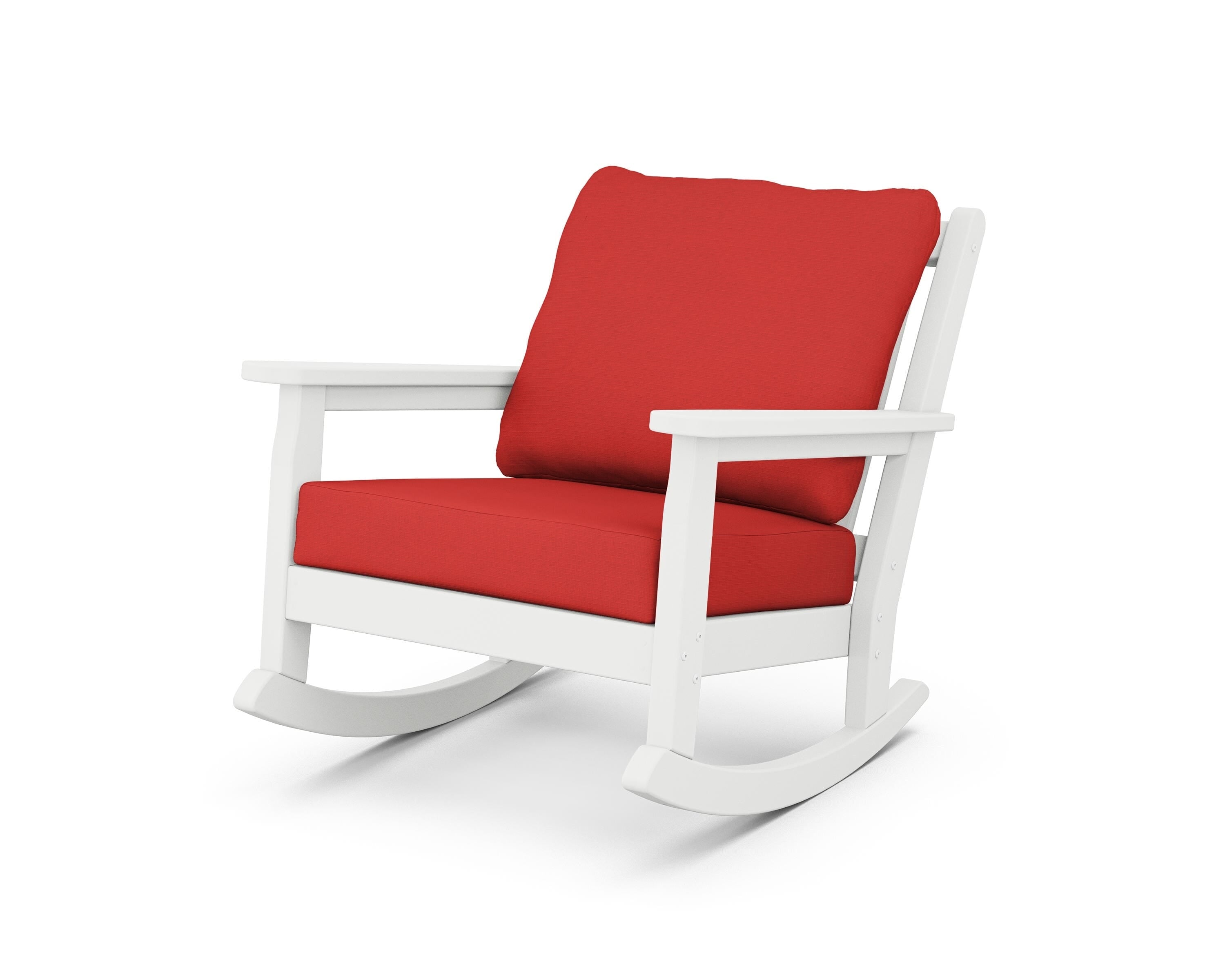 POLYWOOD® Chippendale Deep Seating Rocking Chair in White / Crimson Linen