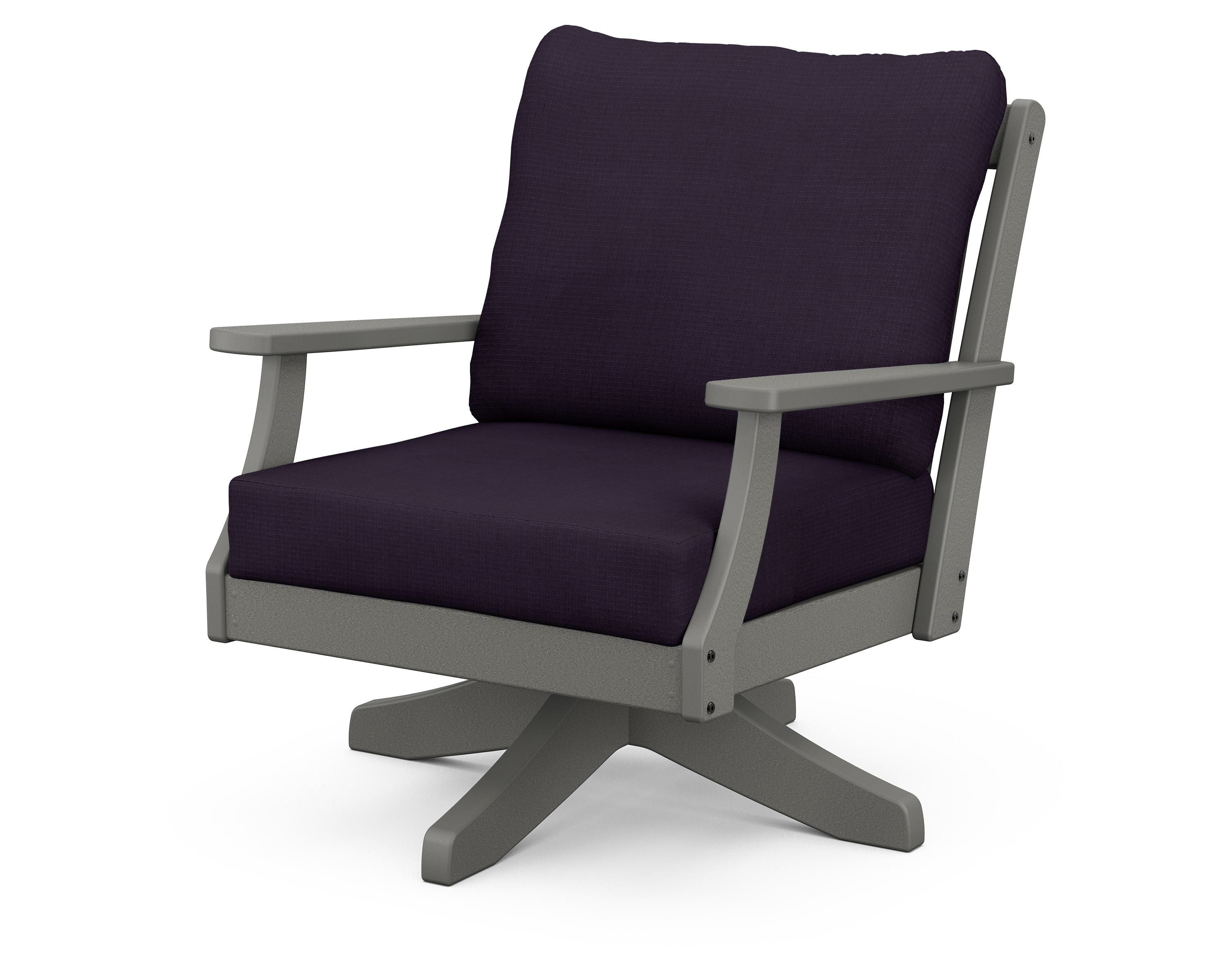 POLYWOOD® Braxton Deep Seating Swivel Chair in Slate Grey / Navy Linen
