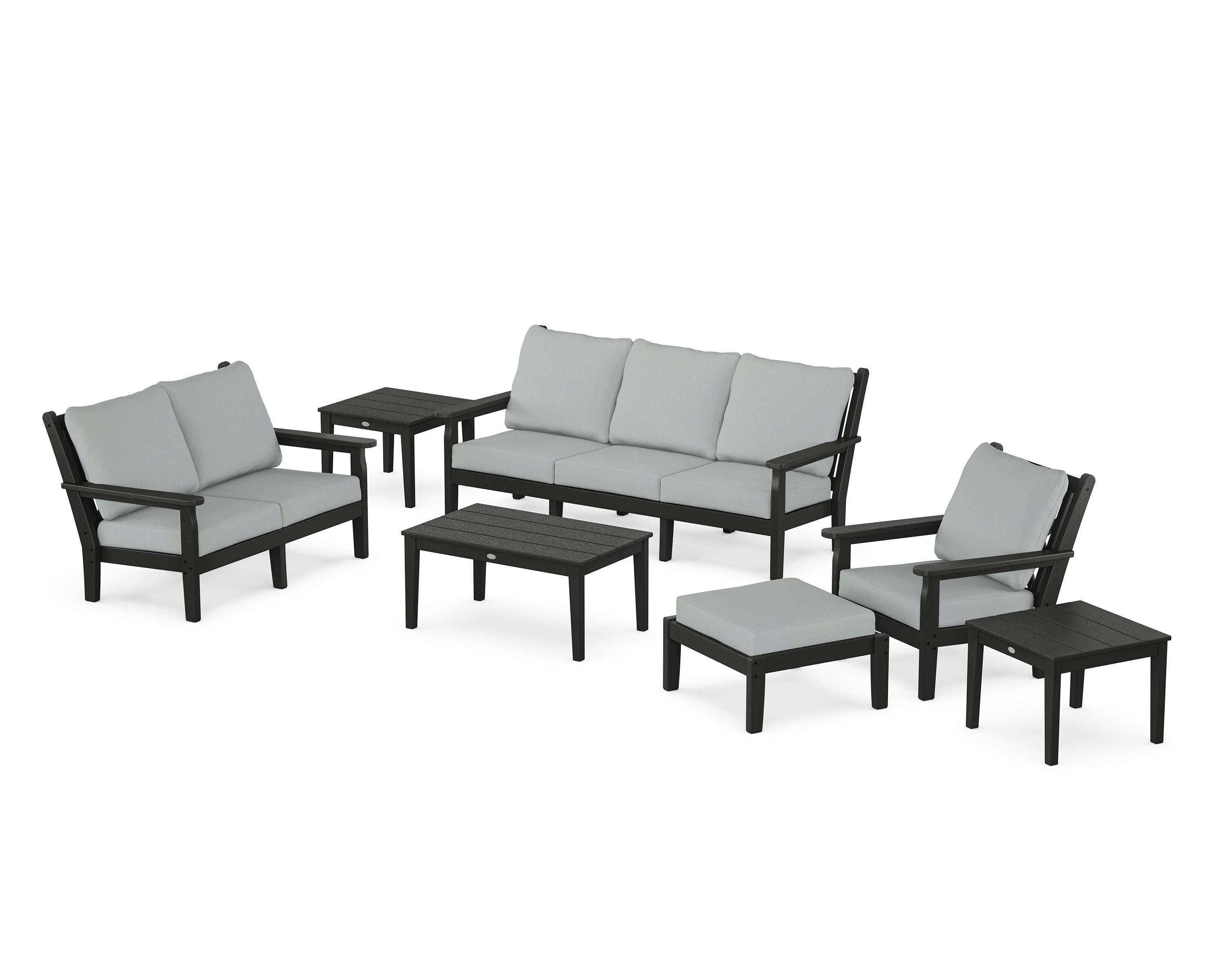 POLYWOOD® Chippendale 7-Piece Deep Seating Set in Black / Spa