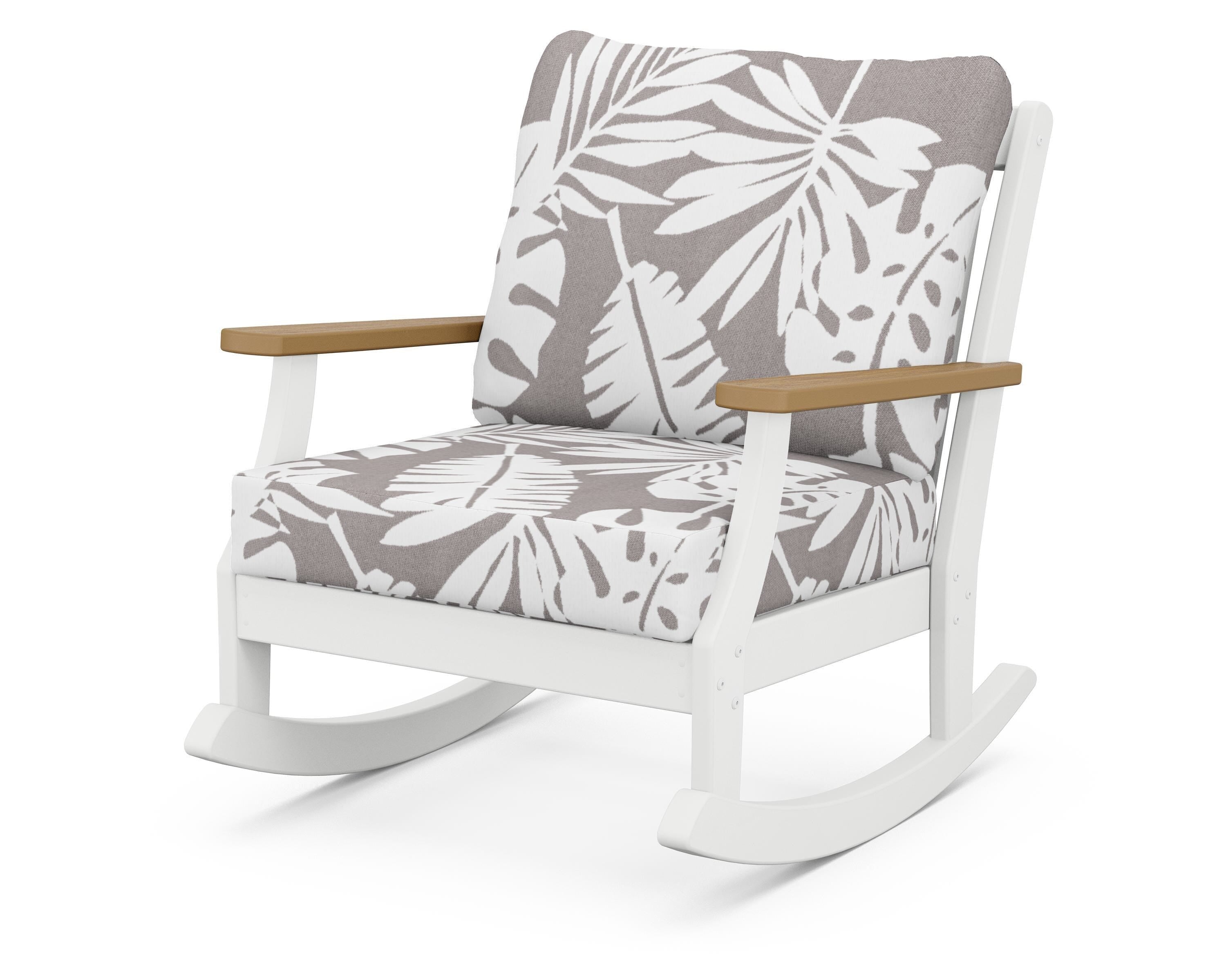 POLYWOOD® Braxton Deep Seating Rocking Chair in White / Natural / Leaf Grey Mist