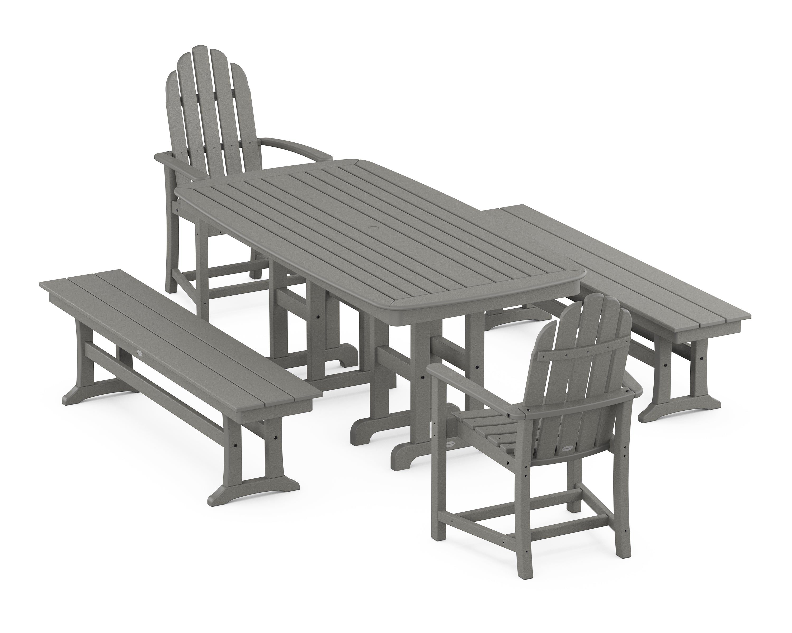 POLYWOOD® Classic Adirondack 5-Piece Dining Set with Benches in Slate Grey