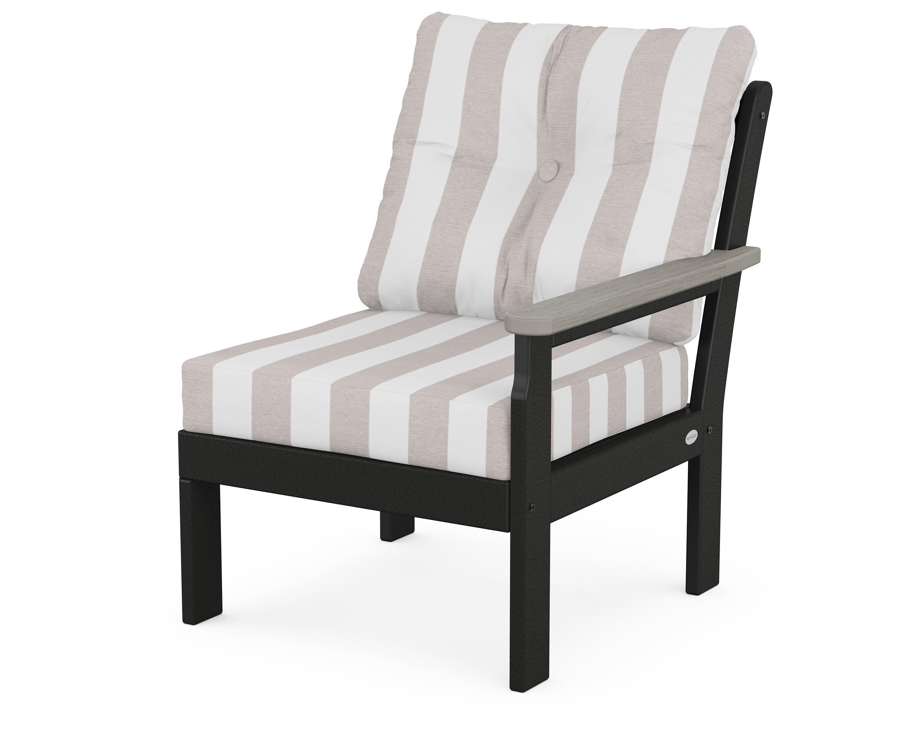 POLYWOOD® Vineyard Modular Right Arm Chair in Black / Driftwood / Cabana Stripe Dune Burlap