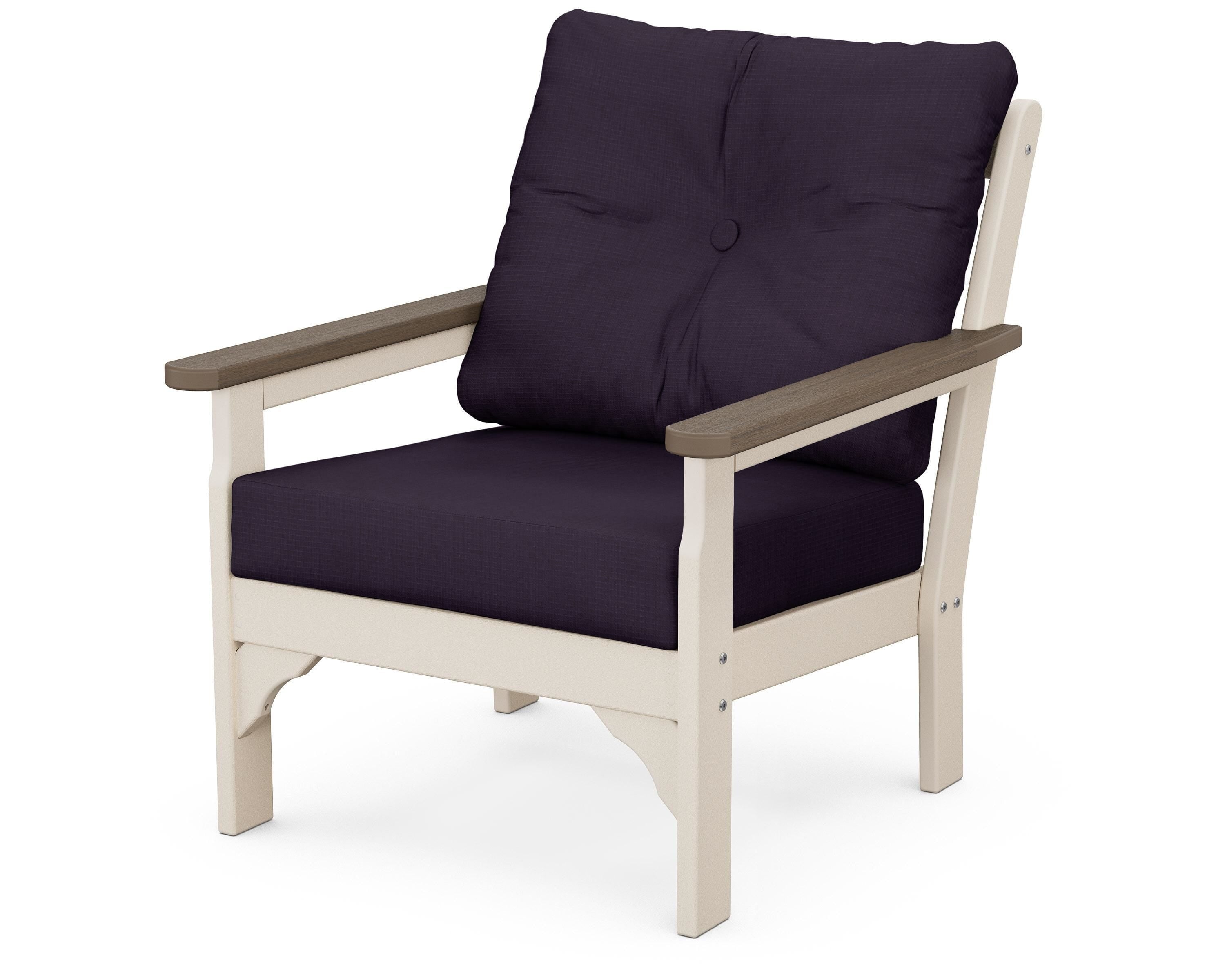 POLYWOOD® Vineyard Deep Seating Chair in Sand / Kona / Navy Linen