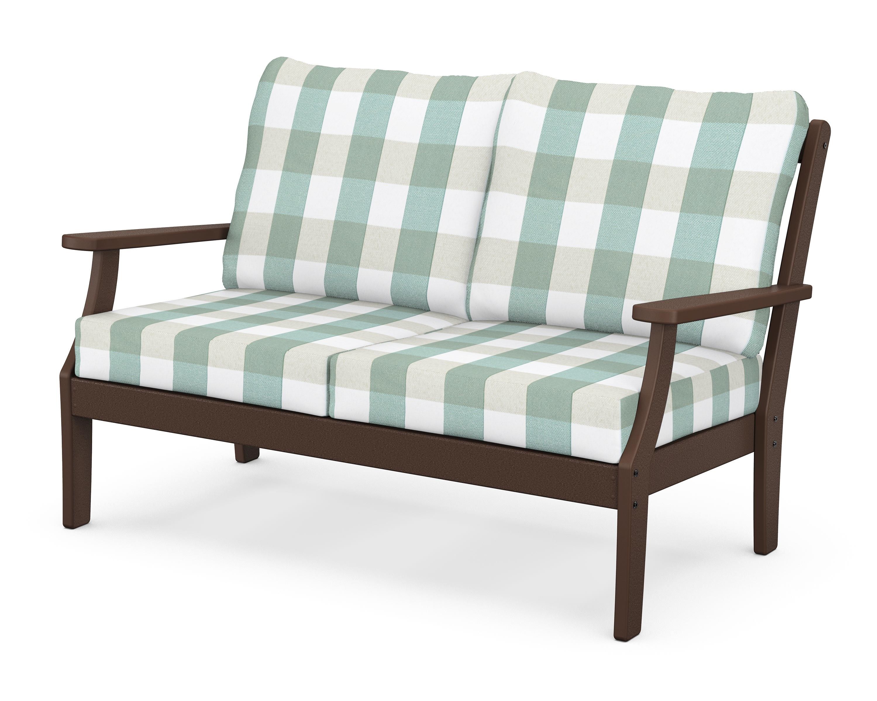 POLYWOOD® Braxton Deep Seating Loveseat in Mahogany / Buffalo Plaid Glacier Spa