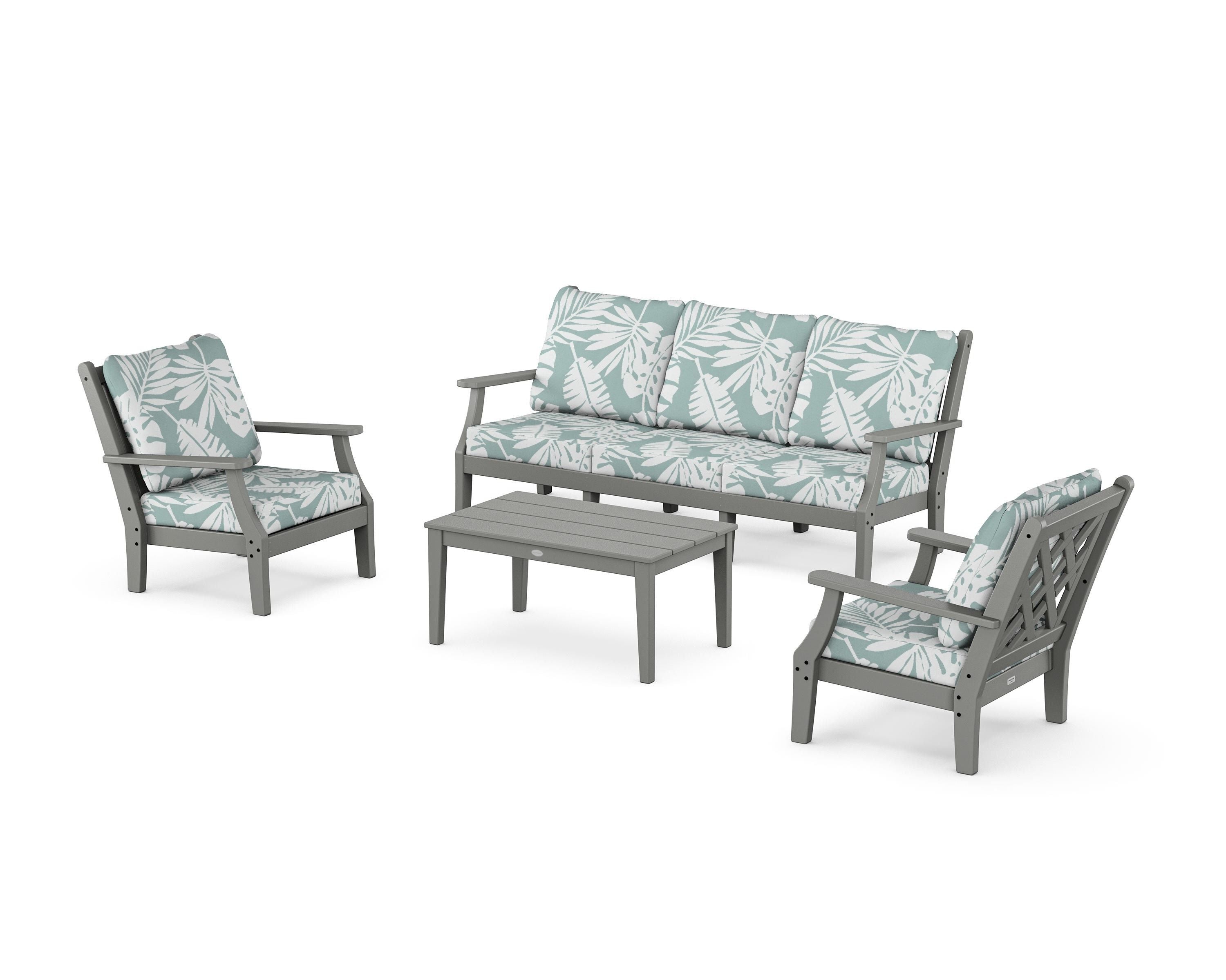 Country Living Wovendale 4-Piece Deep Seating Set with Sofa in Slate Grey / Leaf Glacier Spa