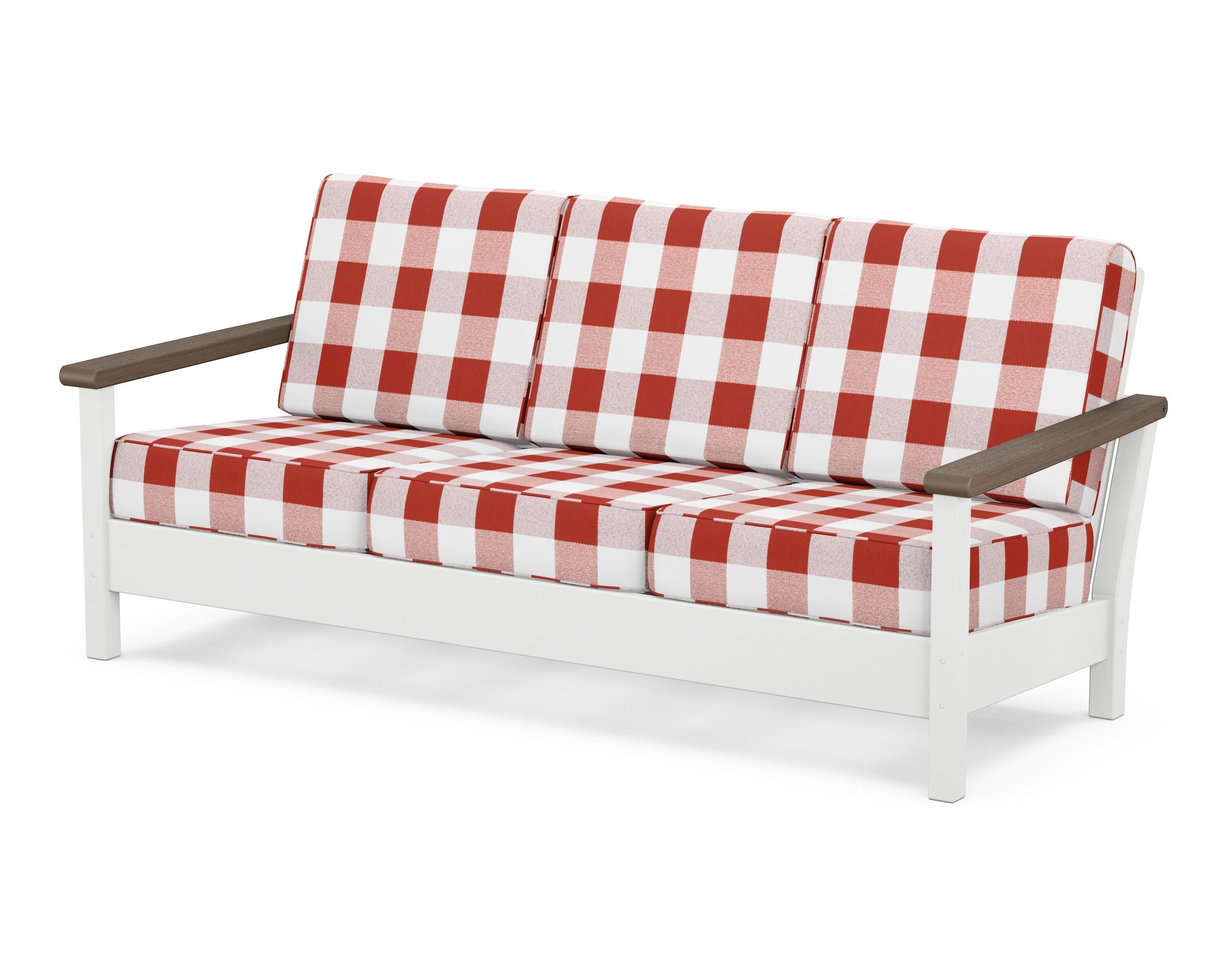 POLYWOOD® Harbour Deep Seating Sofa in White / Kona / Buffalo Plaid Crimson