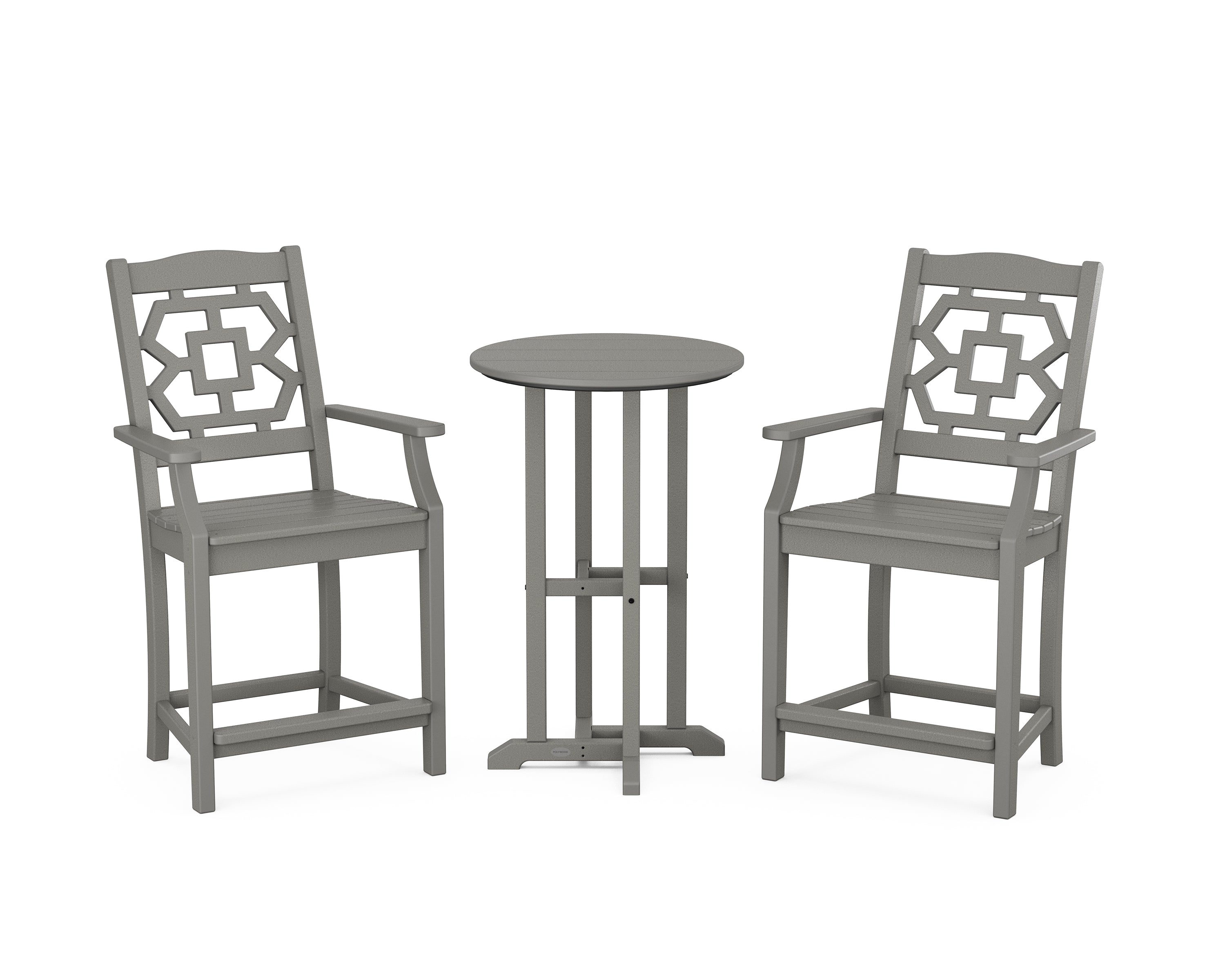 Martha Stewart by POLYWOOD® Chinoiserie 3-Piece Farmhouse Bistro Counter Set in Slate Grey