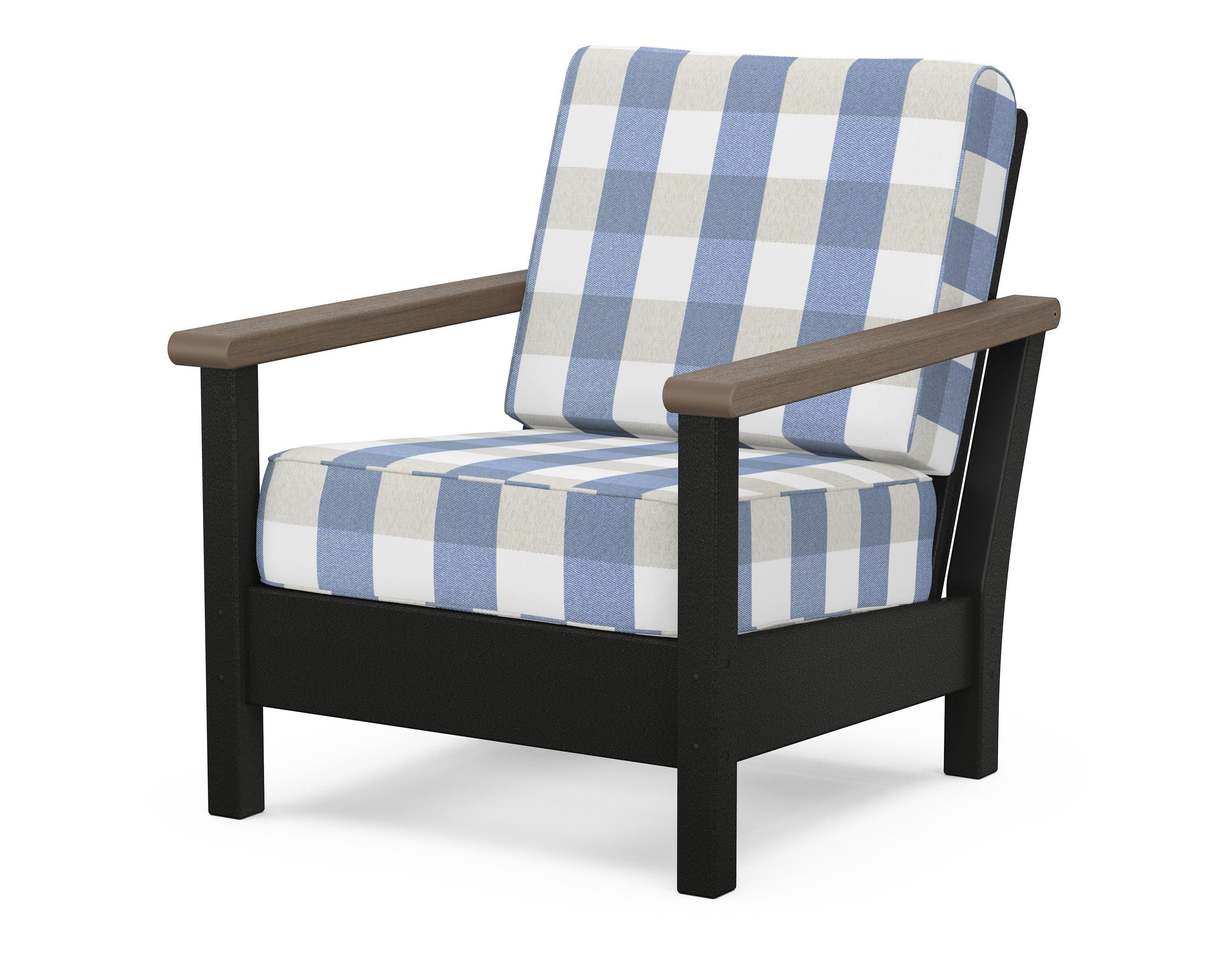 POLYWOOD® Harbour Deep Seating Chair in Black / Kona / Buffalo Plaid Sky Blue