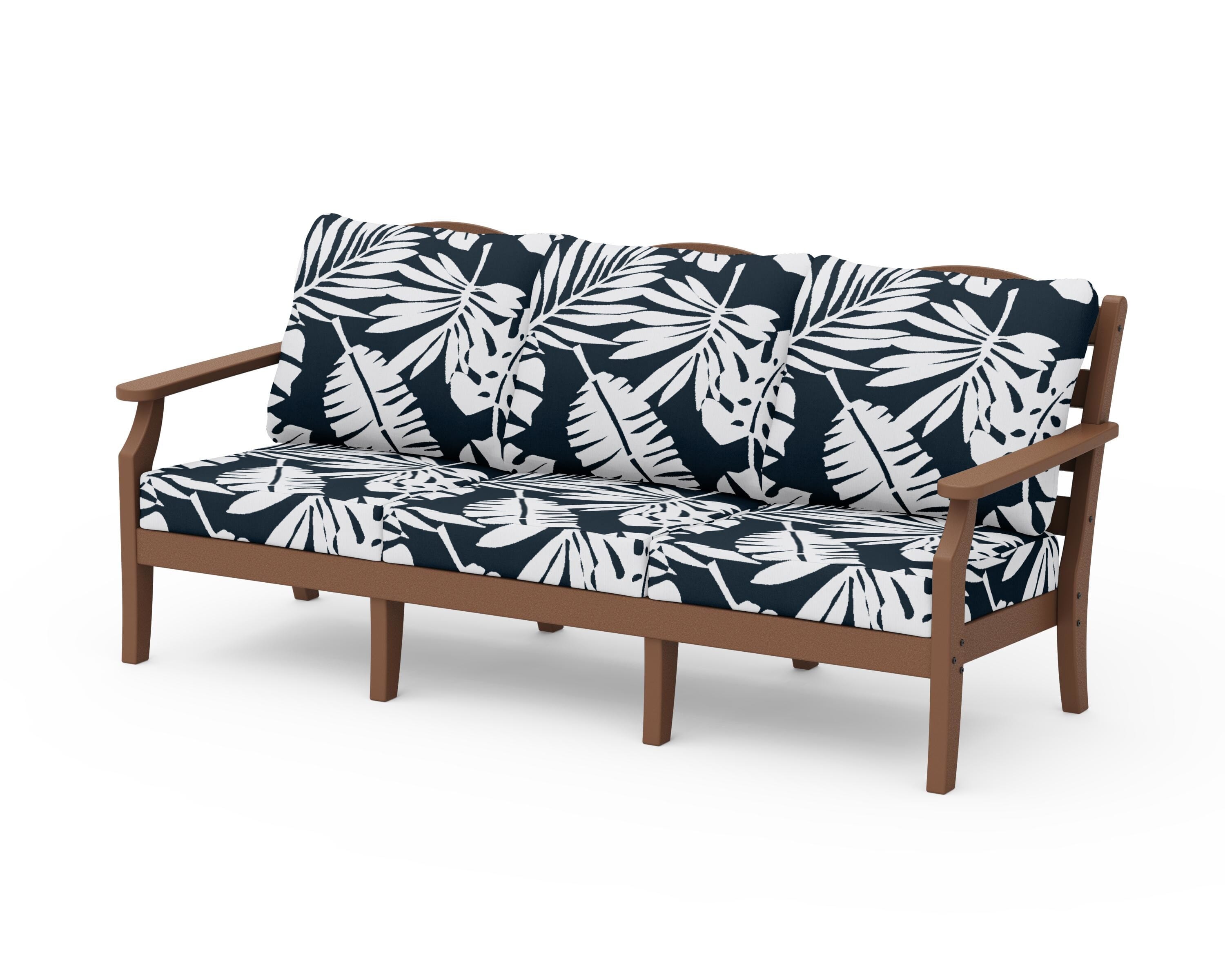 Draper James™ by POLYWOOD® Savannah Deep Seating Sofa in Teak / Leaf Marine Indigo