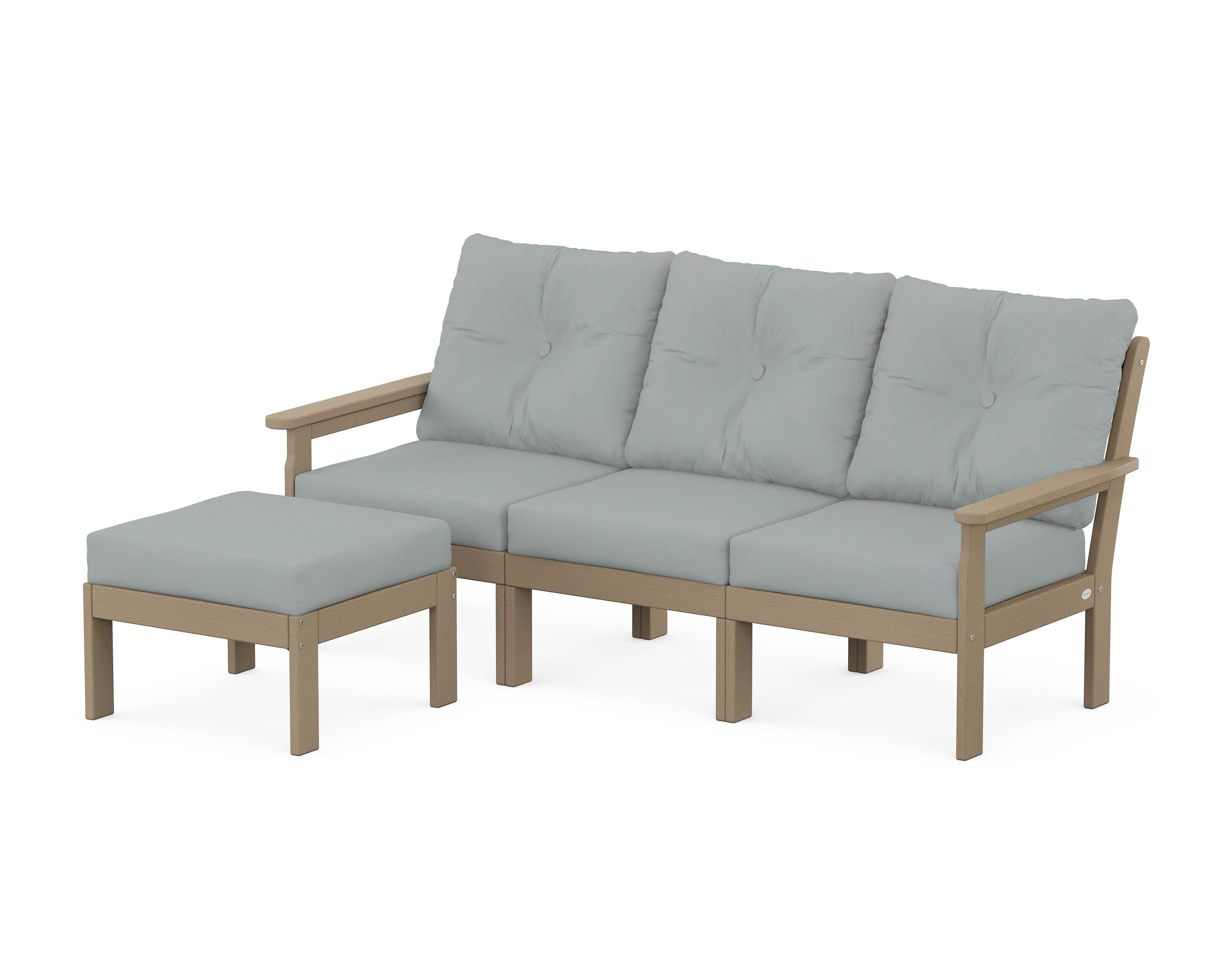 POLYWOOD® Vineyard 4-Piece Sectional with Ottoman in Vintage Sahara / Spa
