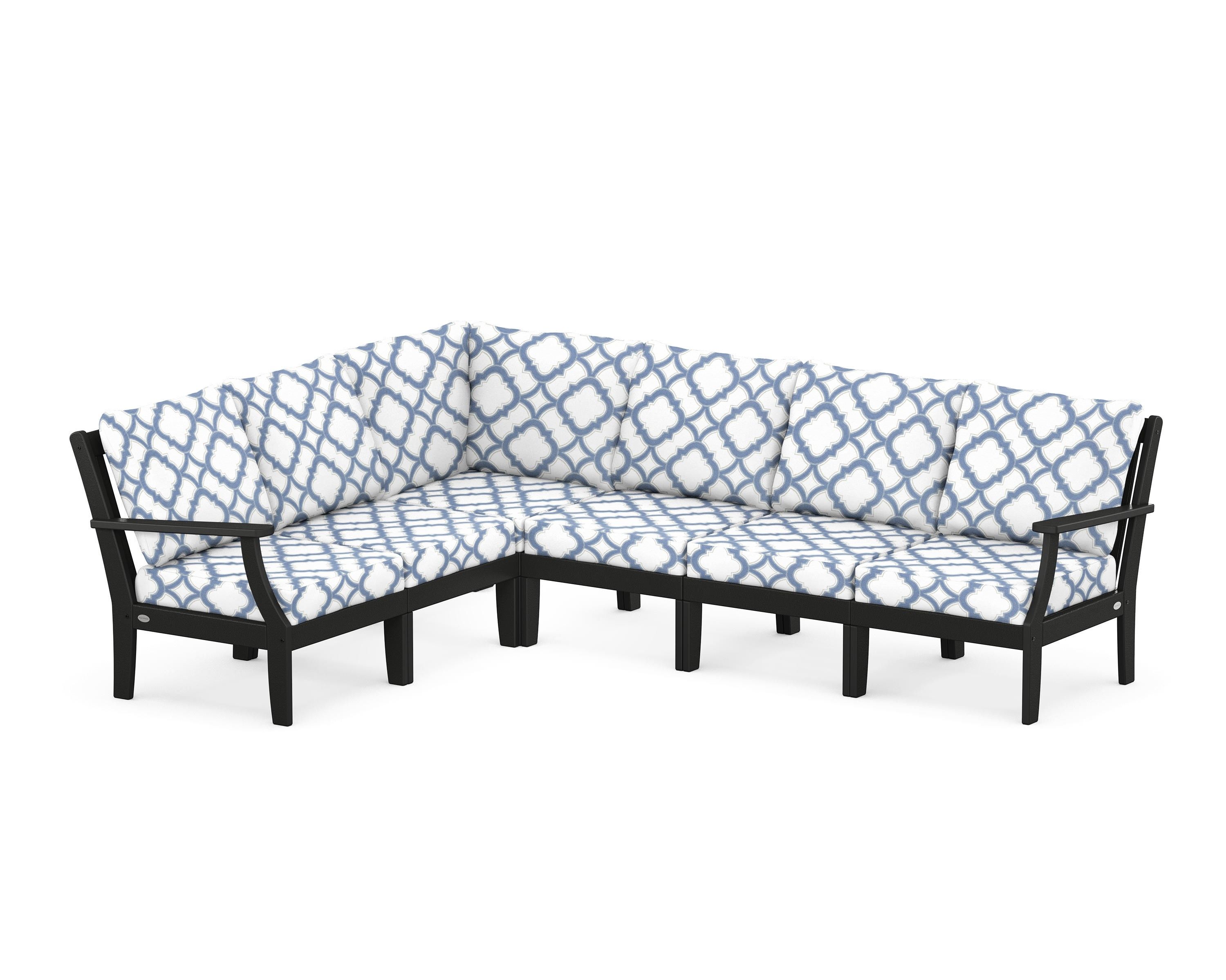 POLYWOOD® Braxton Modular 6-Piece Deep Seating Set in Black / Trellis Sky Blue