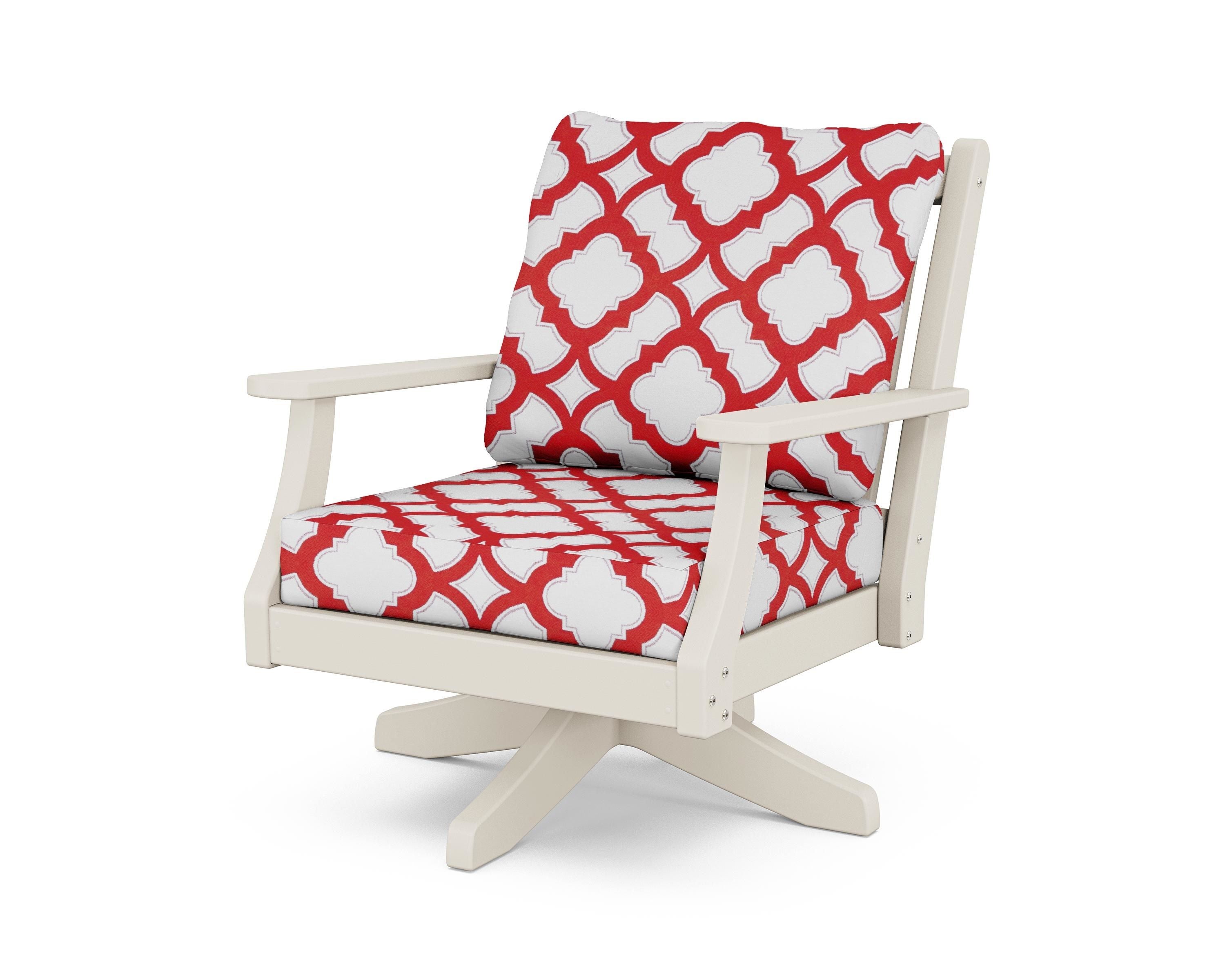Country Living Wovendale Deep Seating Swivel Chair in Sand / Trellis Crimson
