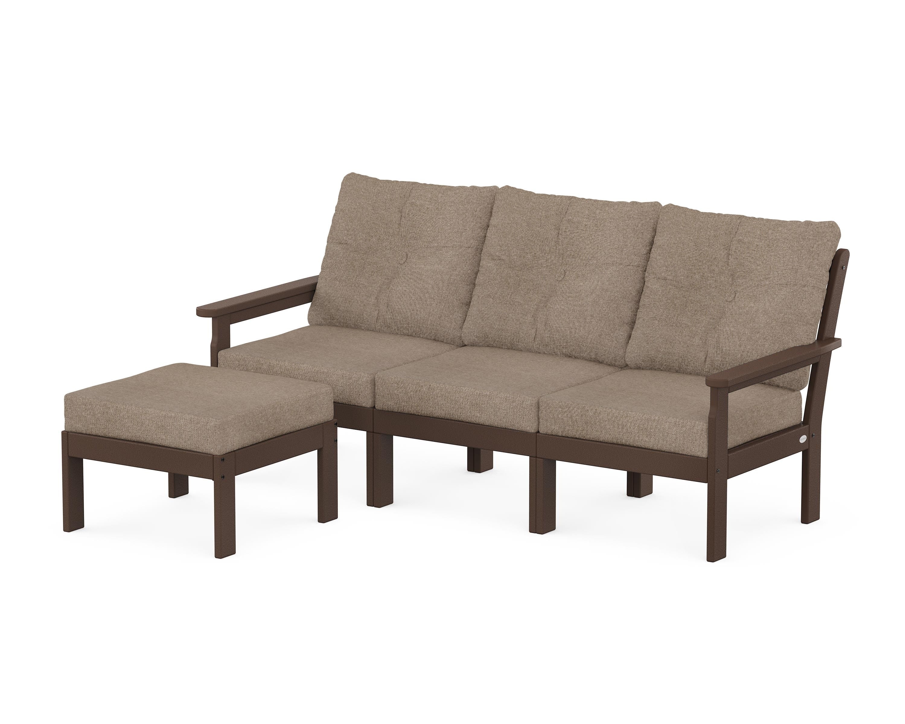 POLYWOOD® Vineyard 4-Piece Sectional with Ottoman in Mahogany / Spiced Burlap