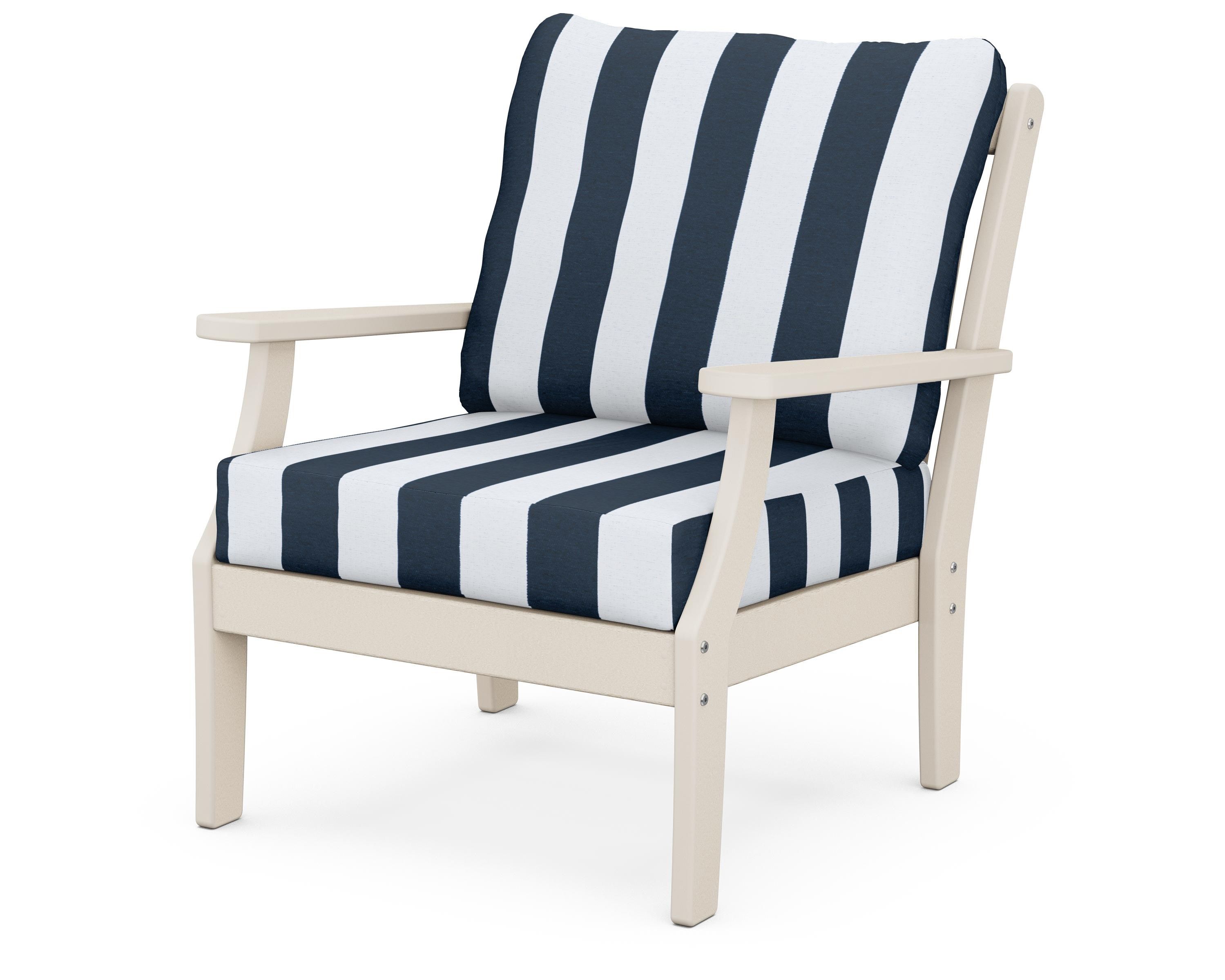 POLYWOOD® Braxton Deep Seating Chair in Sand / Cabana Stripe Marine Indigo