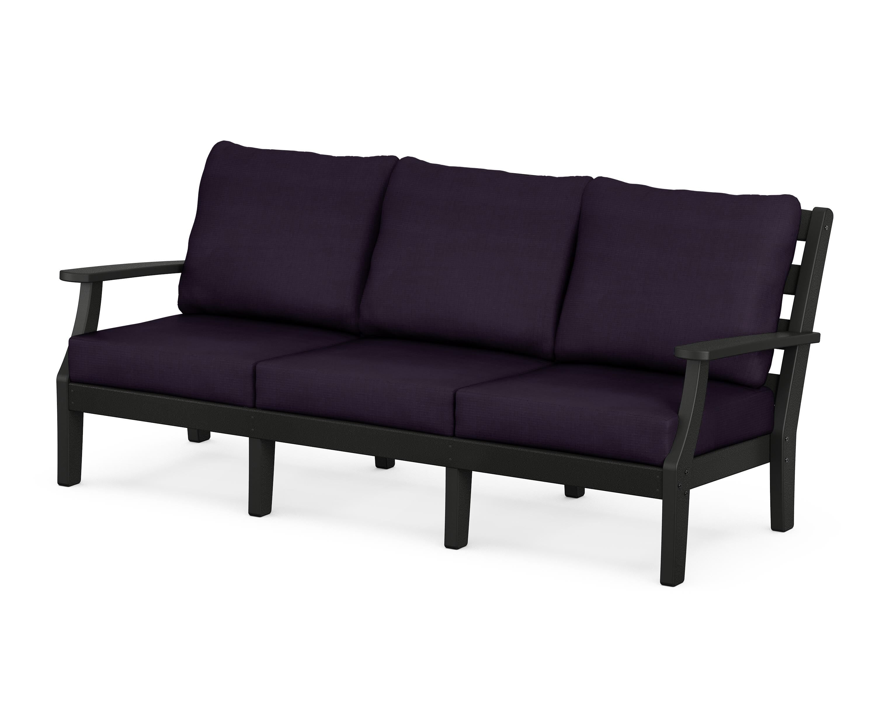 POLYWOOD® Chesapeake Deep Seating Sofa in Black / Navy Linen