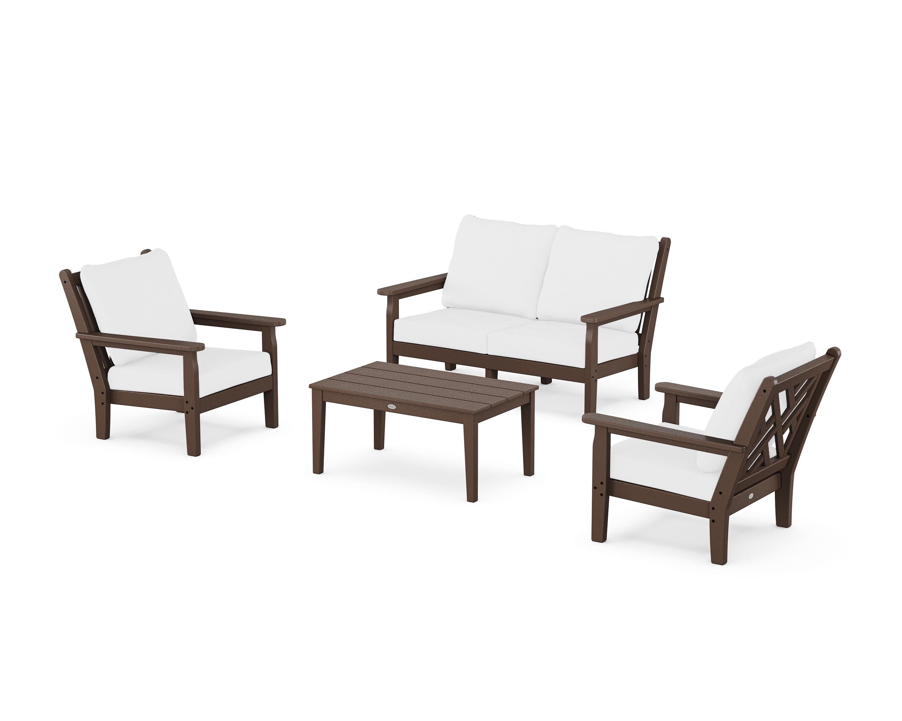 POLYWOOD® Chippendale 4-Piece Deep Seating Set with Loveseat in Mahogany / Natural