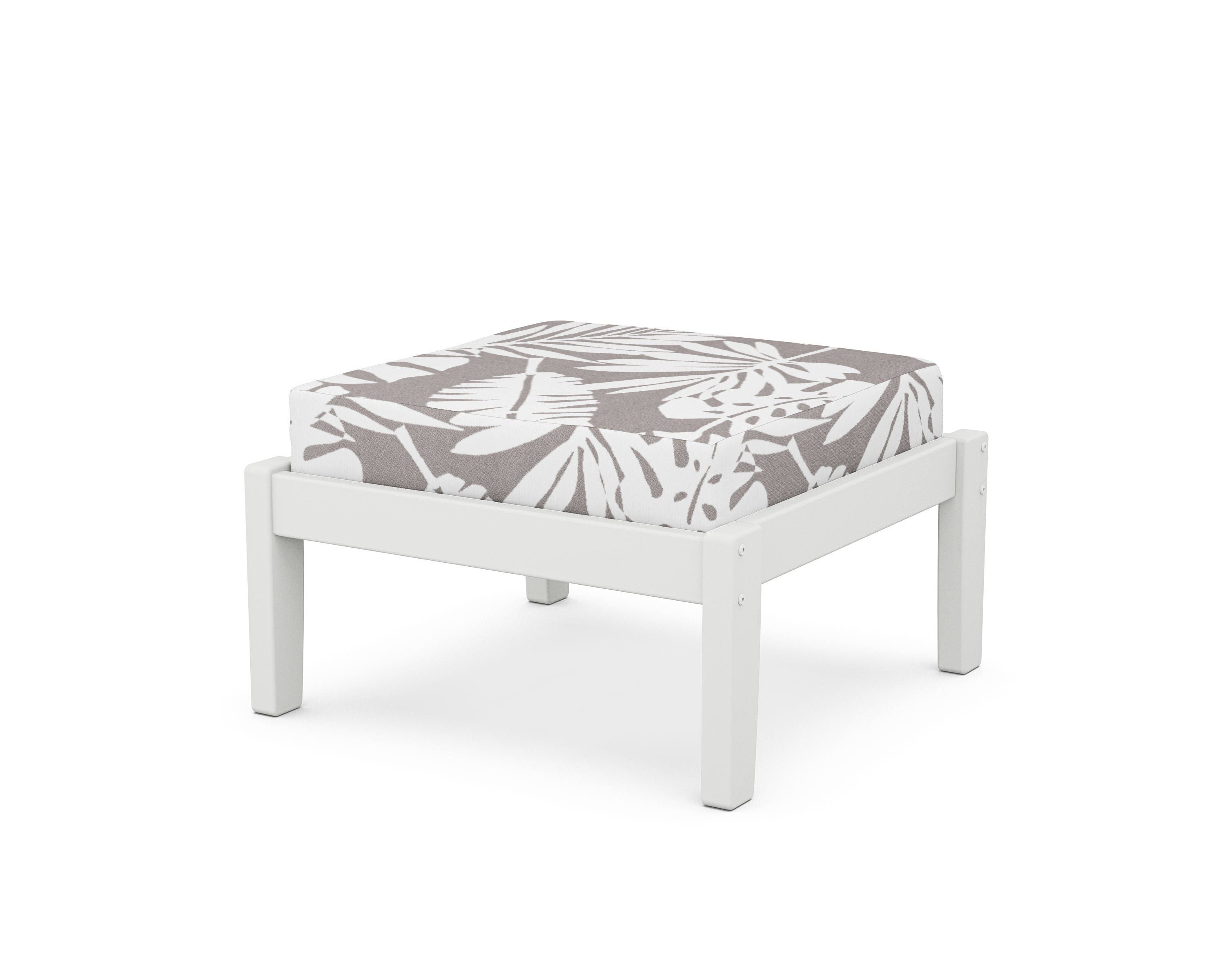 Unbranded Deep Seating Ottoman in White / Leaf Grey Mist