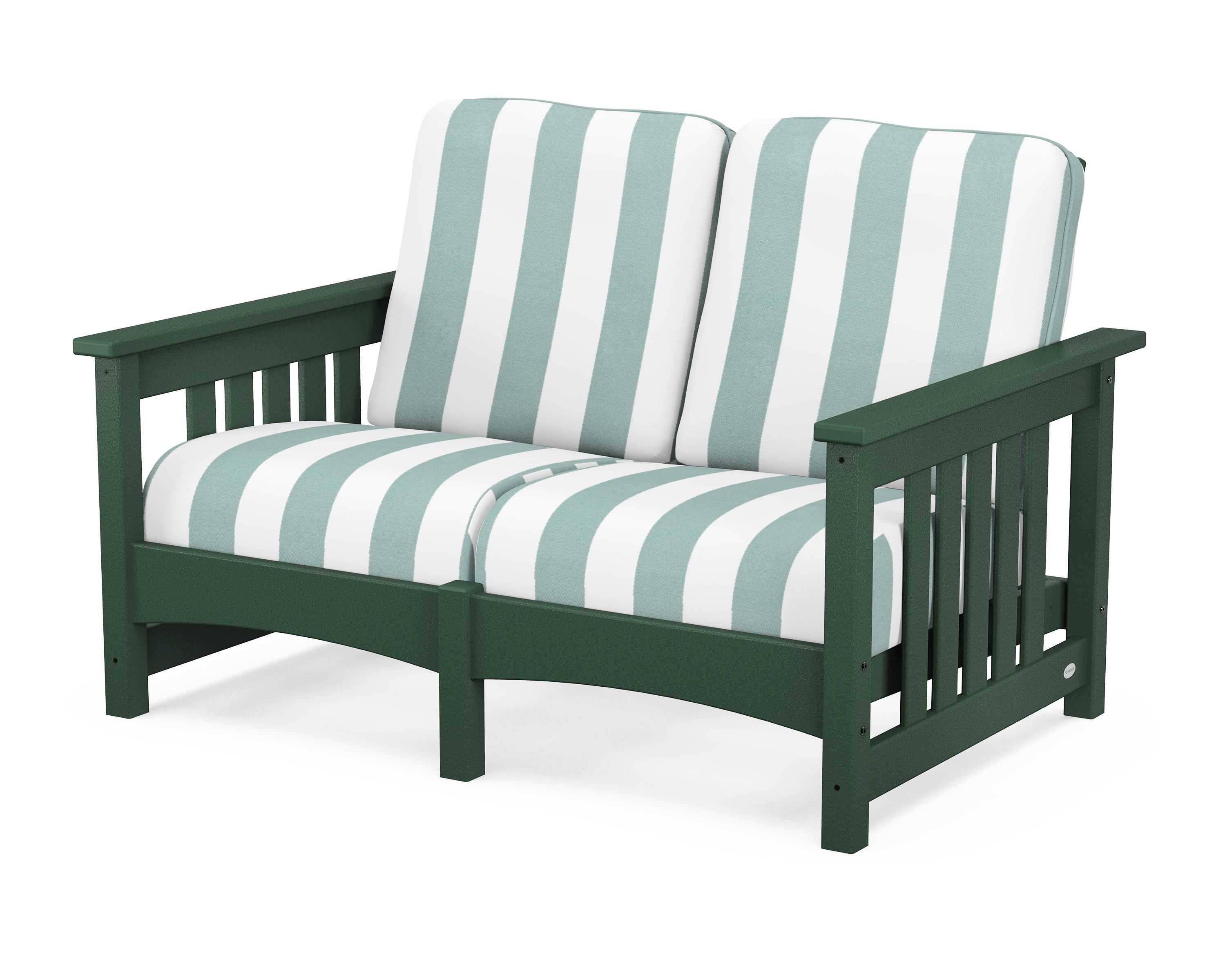 POLYWOOD® Club Mission Loveseat in Green / Cabana Stripe Glacier Spa