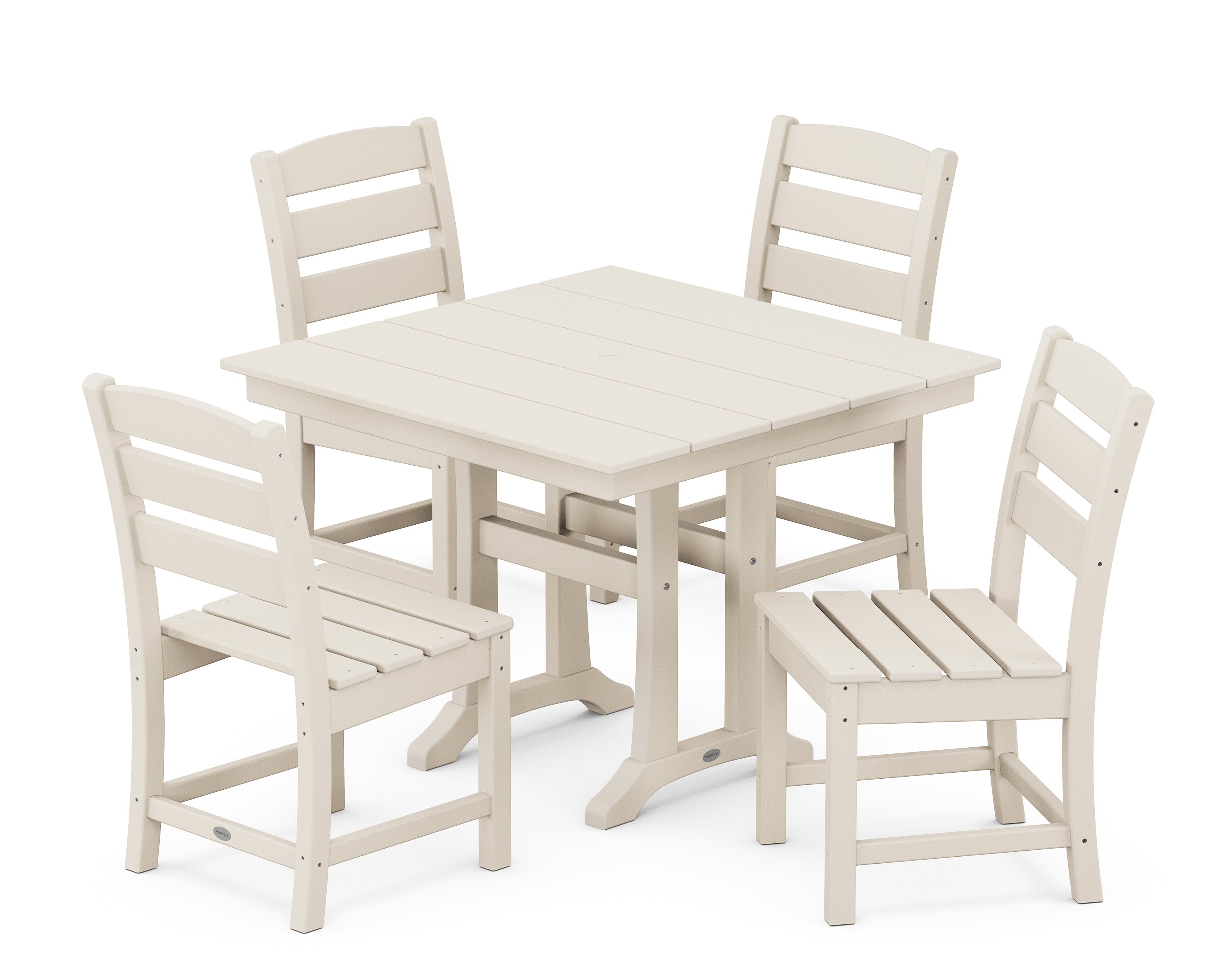 POLYWOOD® Lakeside 5-Piece Farmhouse Trestle Side Chair Dining Set in Sand