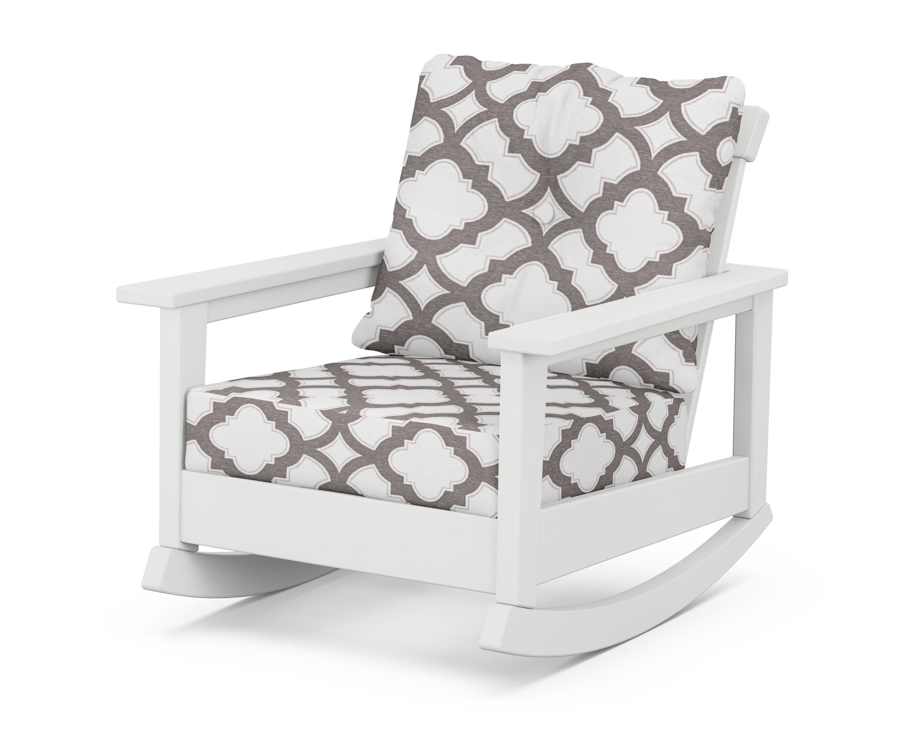 POLYWOOD® Prescott Deep Seating Rocking Chair in White / Trellis Grey Mist