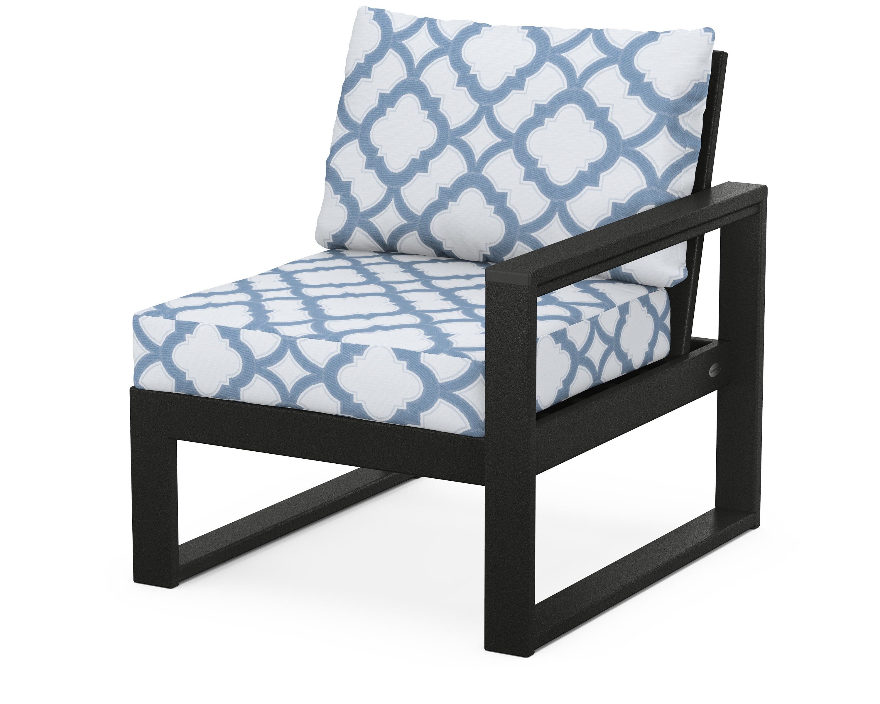 POLYWOOD® EDGE Modular Right Arm Chair in Black / Trellis Sky Blue